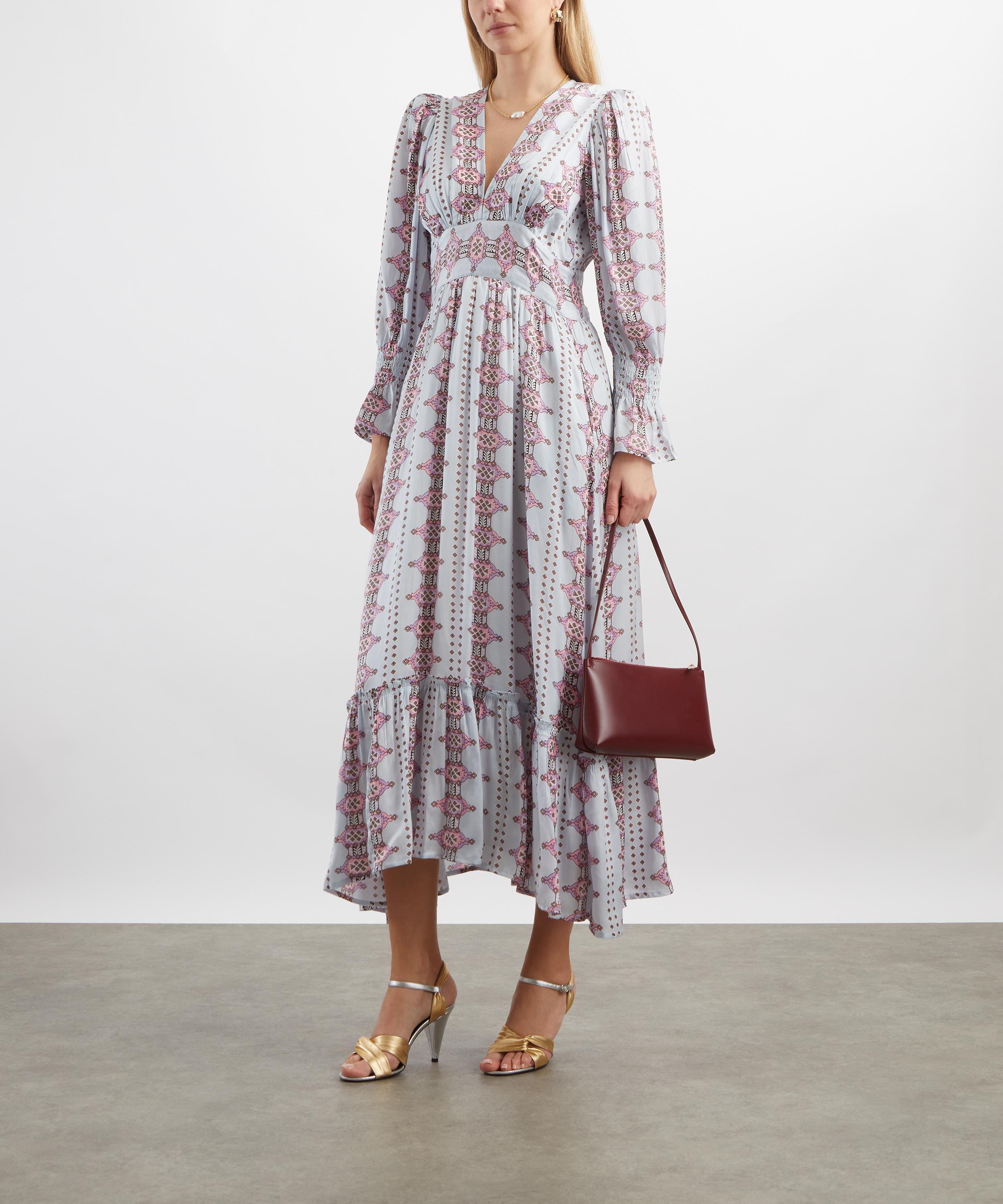 Neve & Noor - Sophia Aztec Blue Satin Dress image number 1