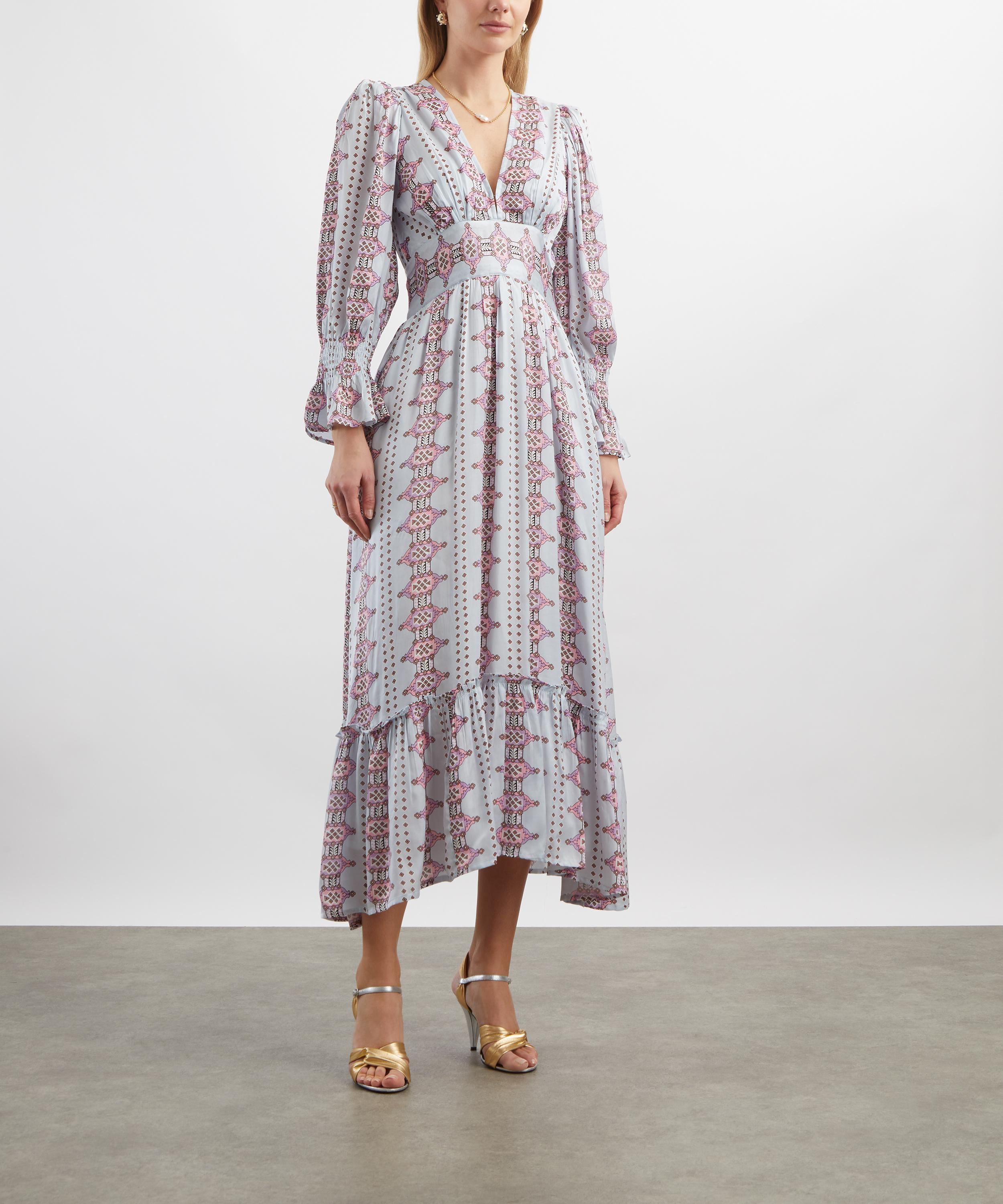 Neve & Noor - Sophia Aztec Blue Satin Dress image number 2