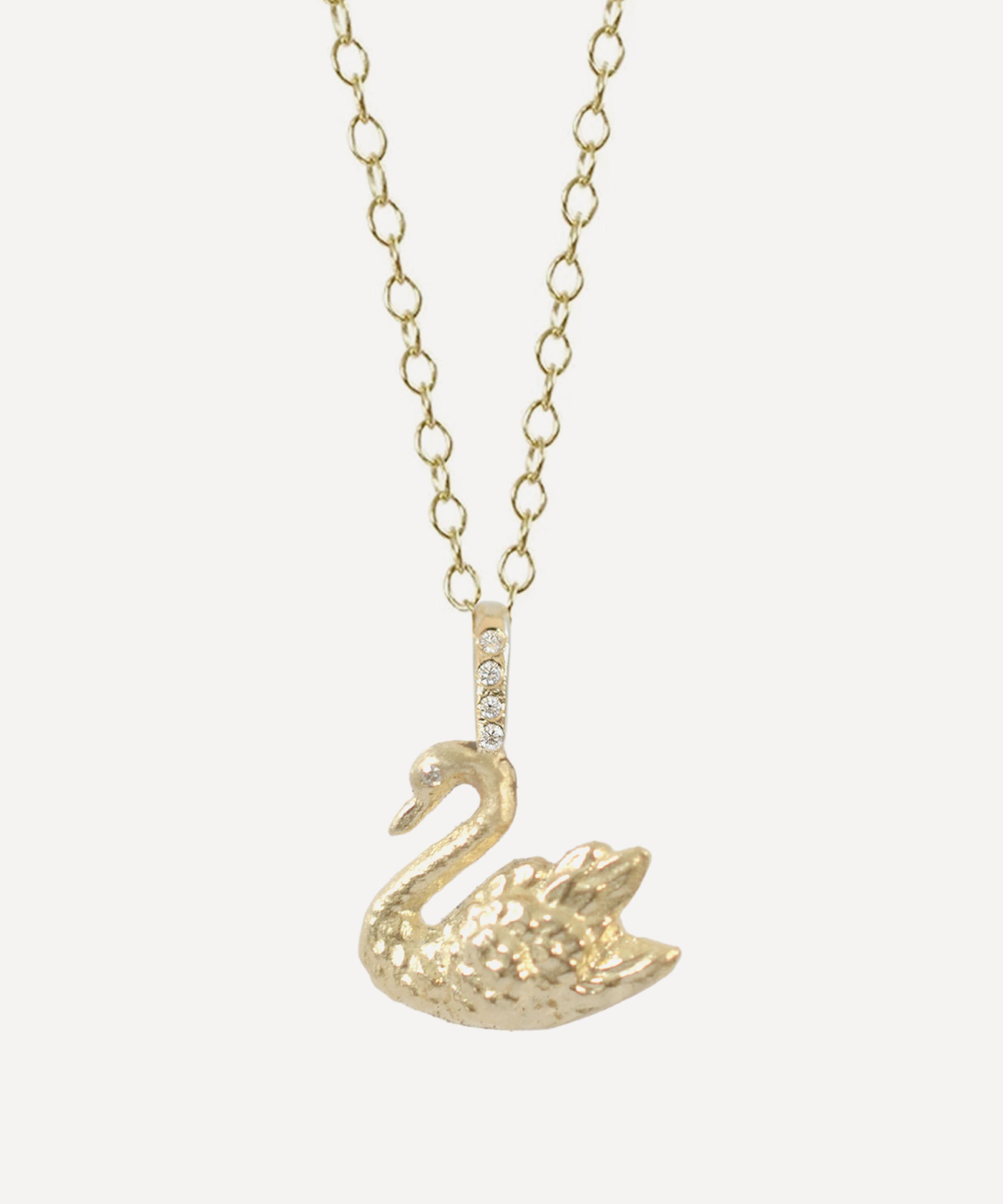 Acanthus - 14ct Gold Swan Pendant Necklace