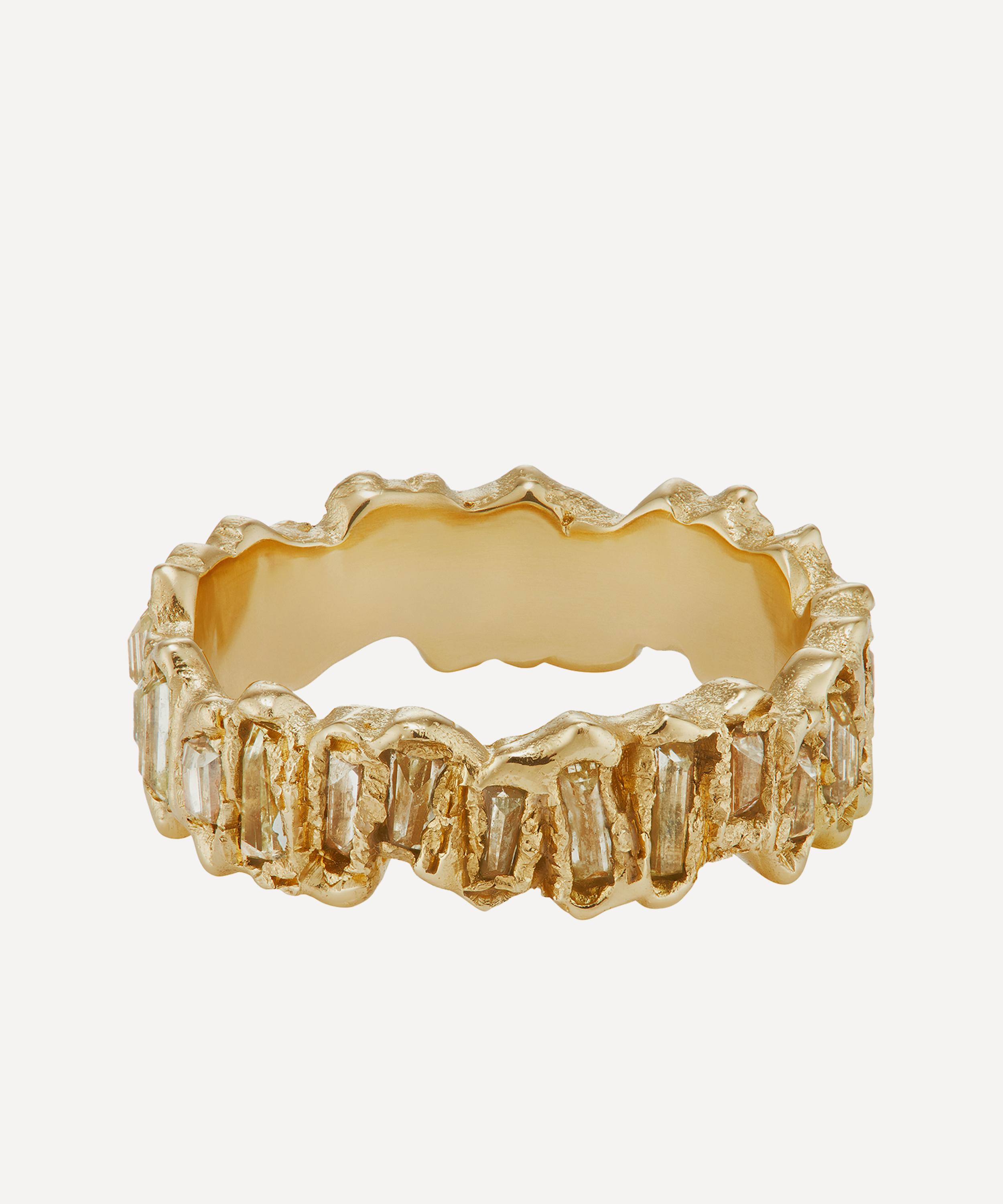 Ellis Mhairi Cameron - 14ct Gold Molten Baguette Lemon Diamond Scatter Eternity Ring