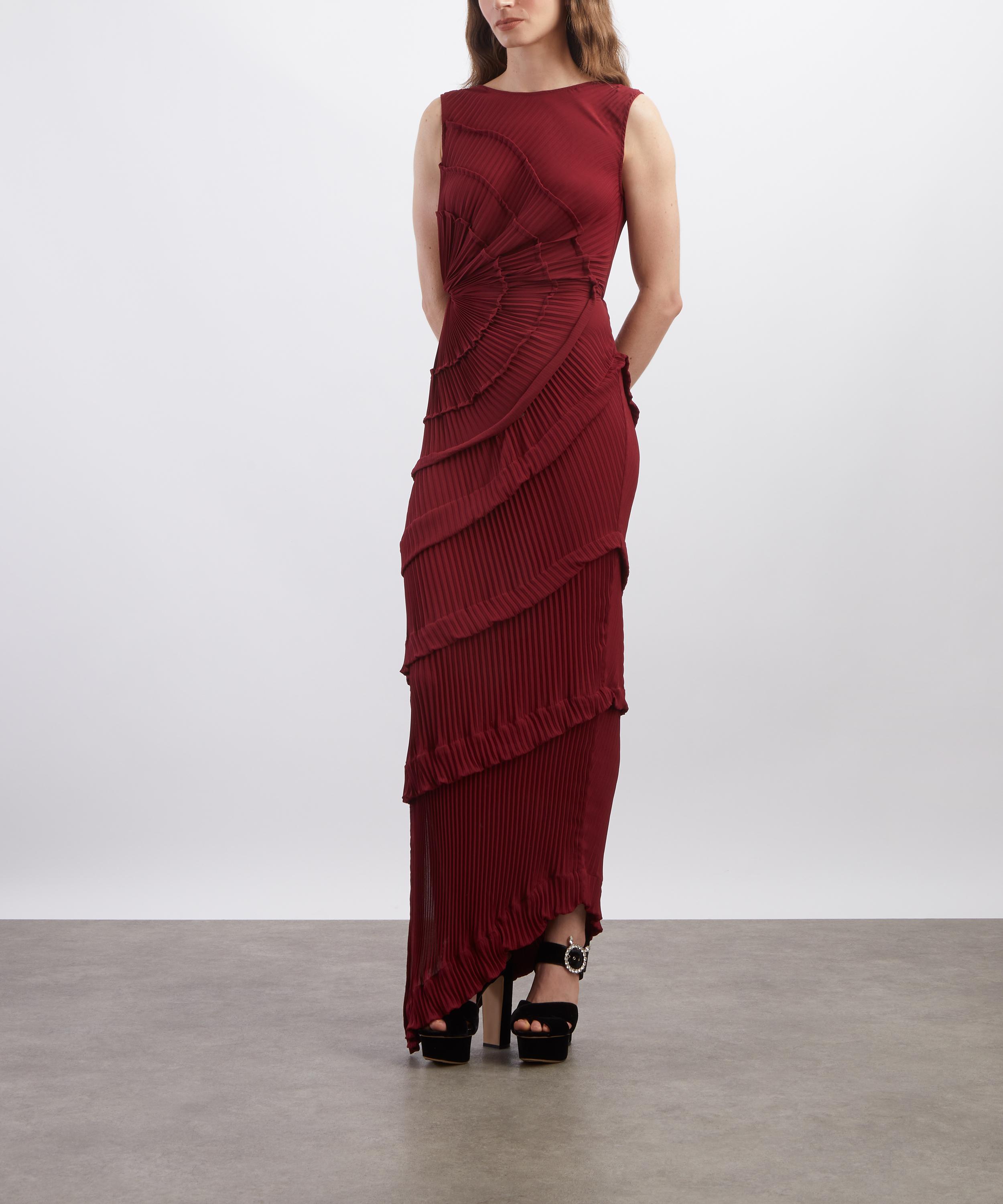 Georgia Hardinge - Burgundy Opal Pleated Floor-Length Dress image number 1