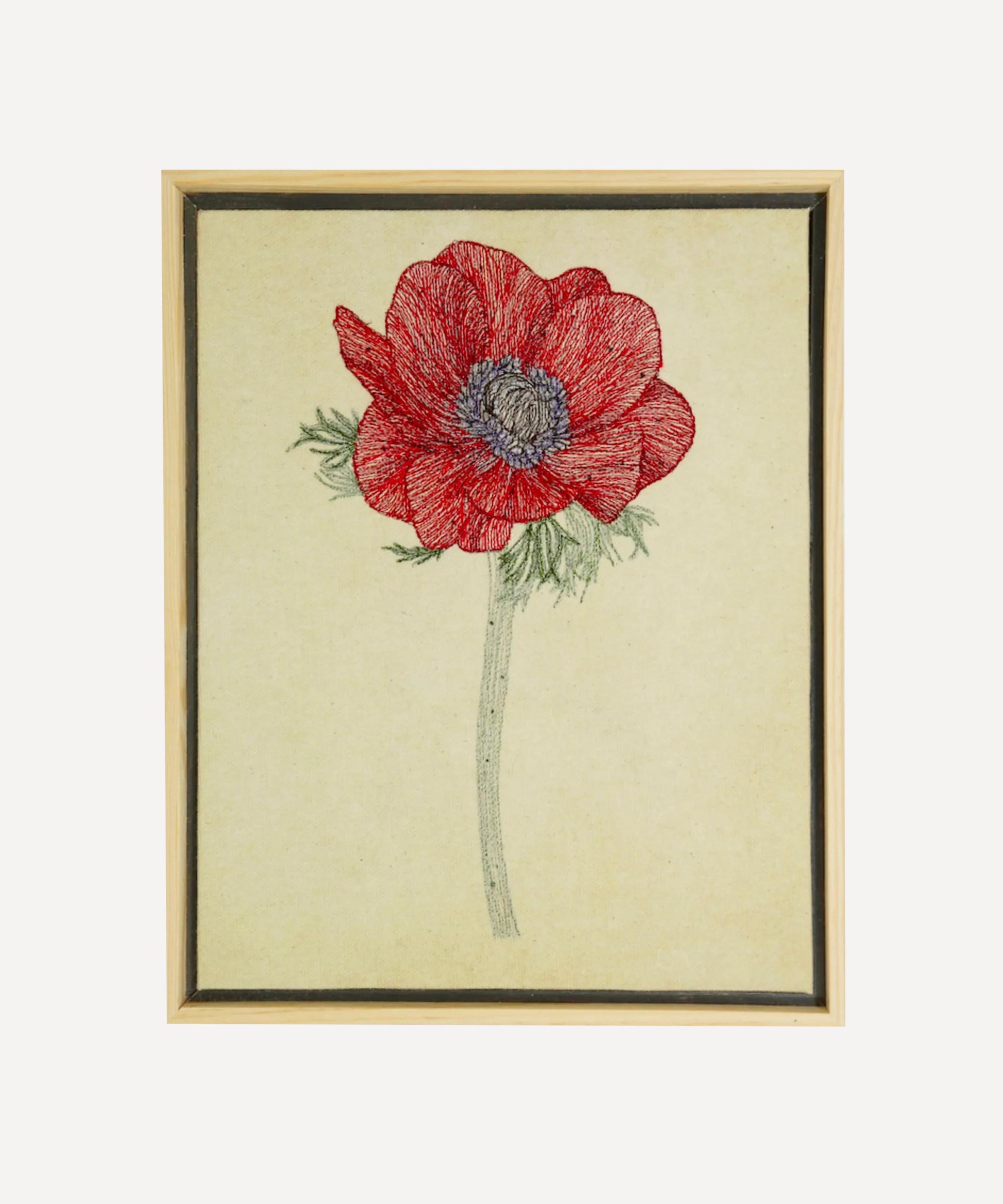 Trovelore - Red Anemone Embroidered Thread Art