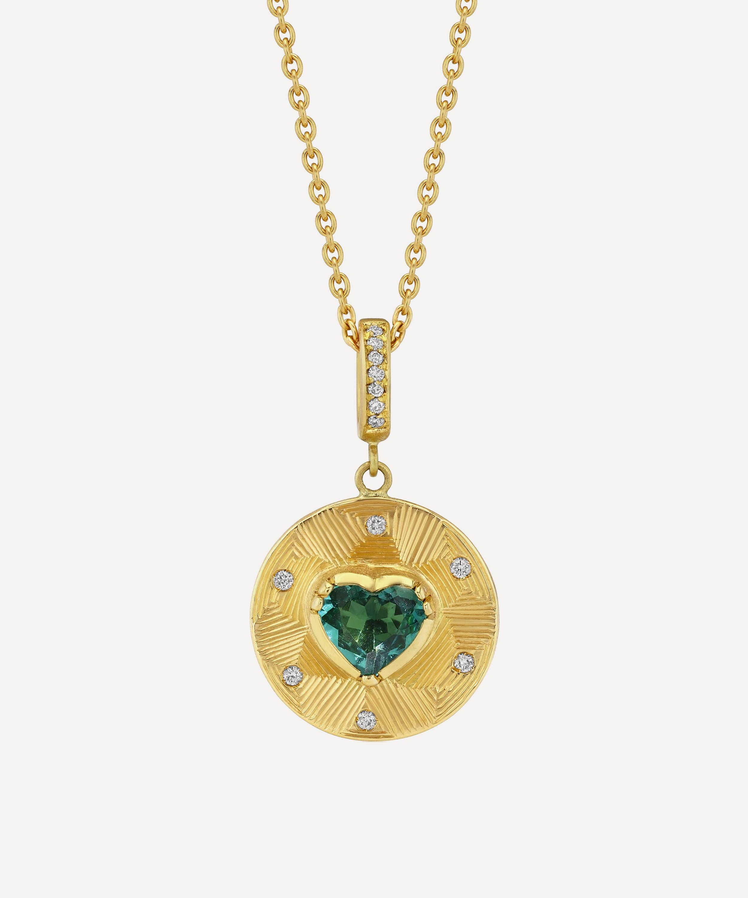 Brooke Gregson - 18ct Gold Talisman Heart Tourmaline Diamond Engraved Necklace