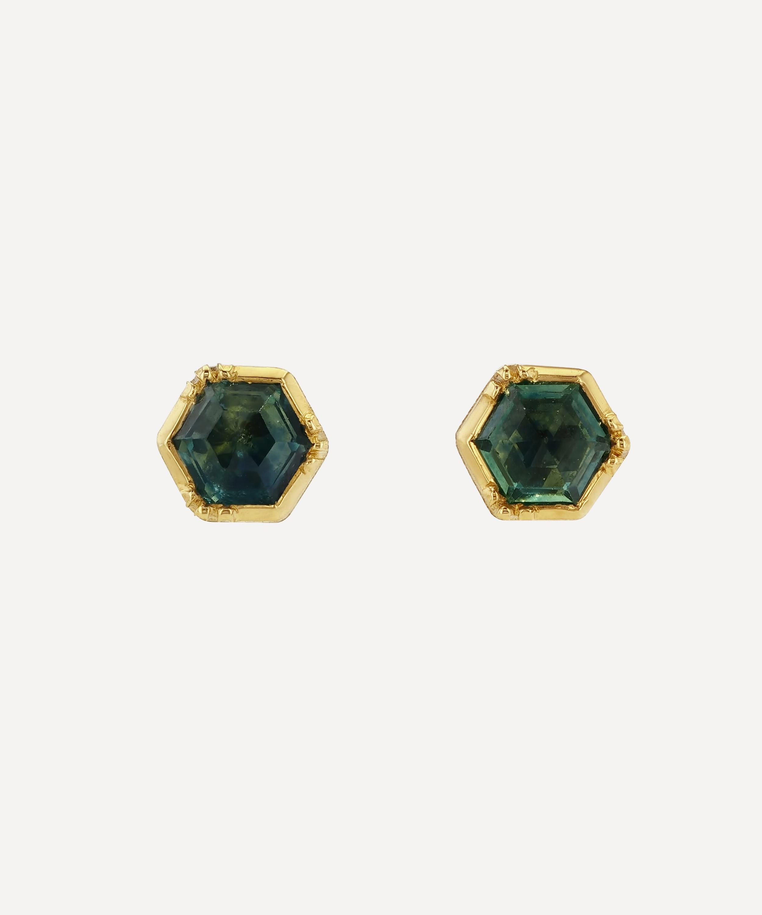 Brooke Gregson - 18ct Gold Sapphire Hex Stud Earrings