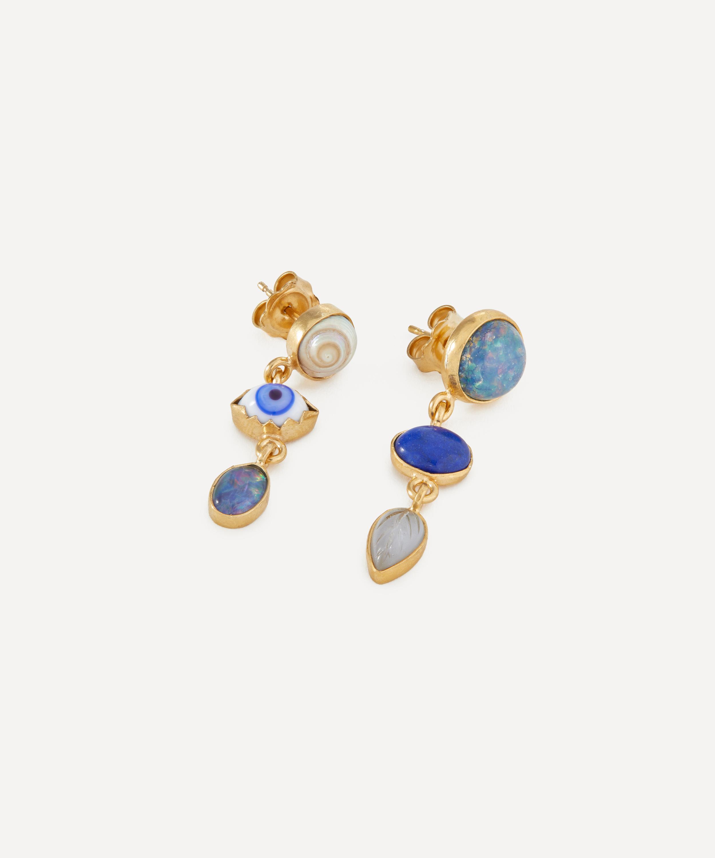 Grainne Morton - 18ct Gold-Plated Three Charm Moving Drop Earrings image number 2
