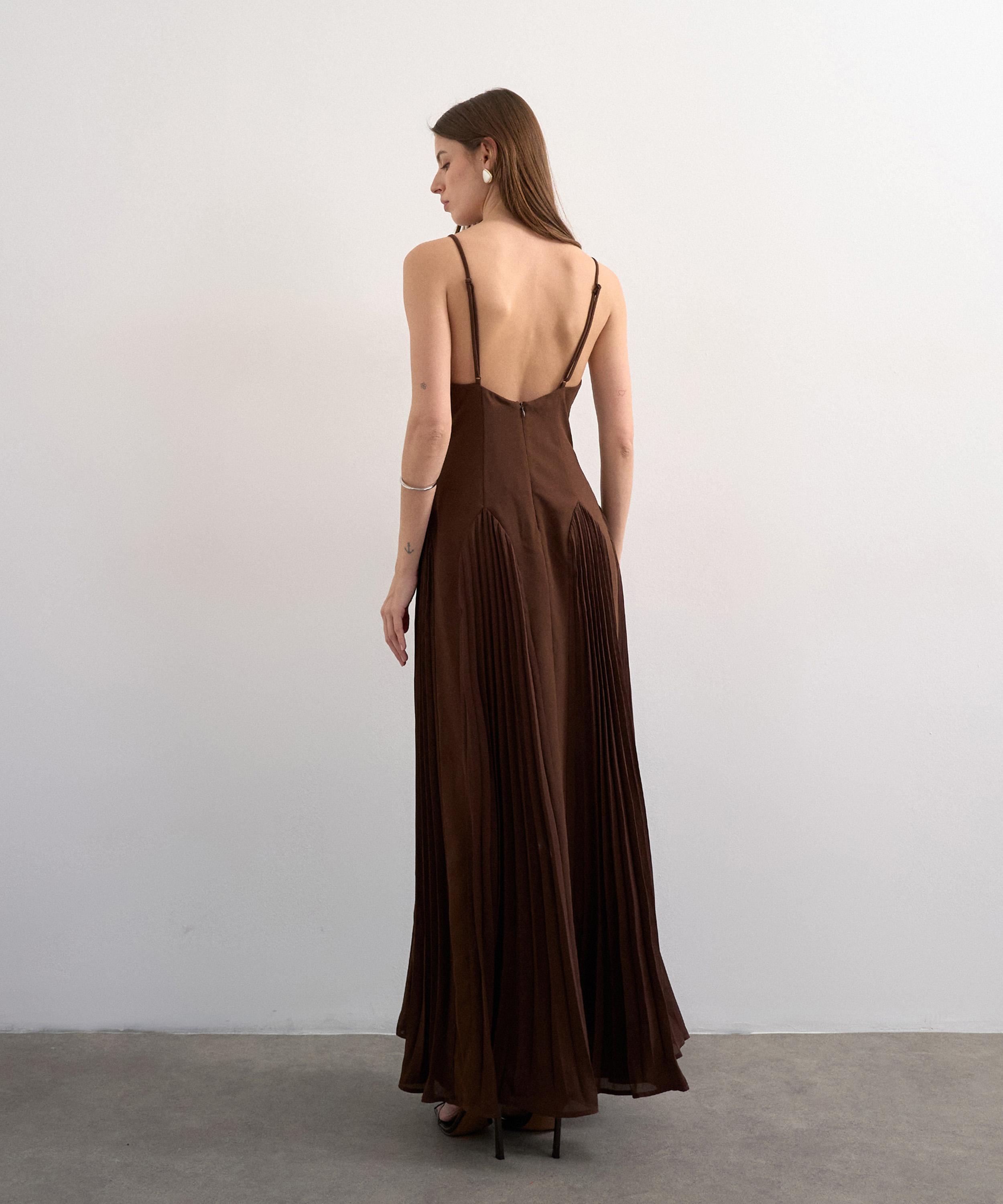 TOPSHOP - Black Premium Pleated High Pleated Godet Maxi Dress image number 2