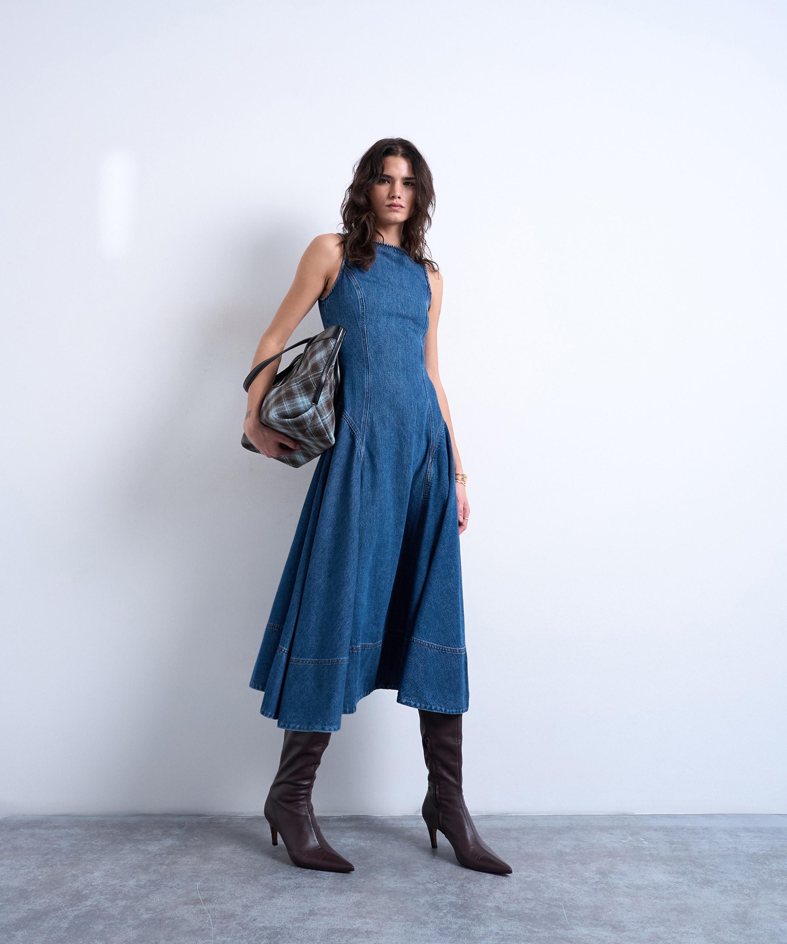 TOPSHOP - Mid-Blue Denim Dropped Waist Dress