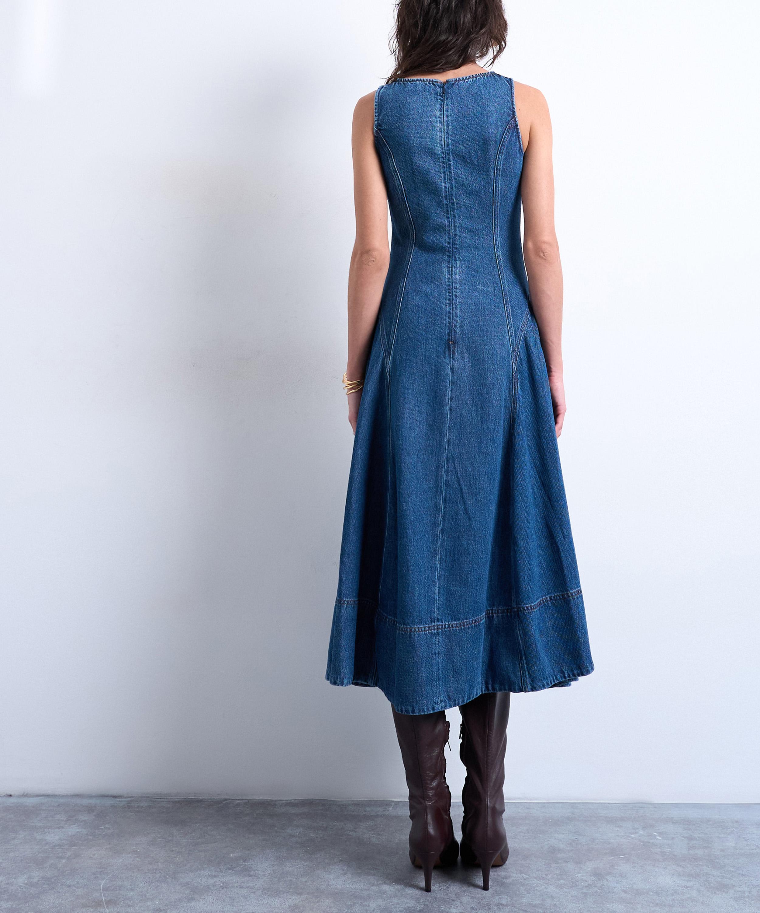 TOPSHOP - Mid-Blue Denim Dropped Waist Dress image number 3