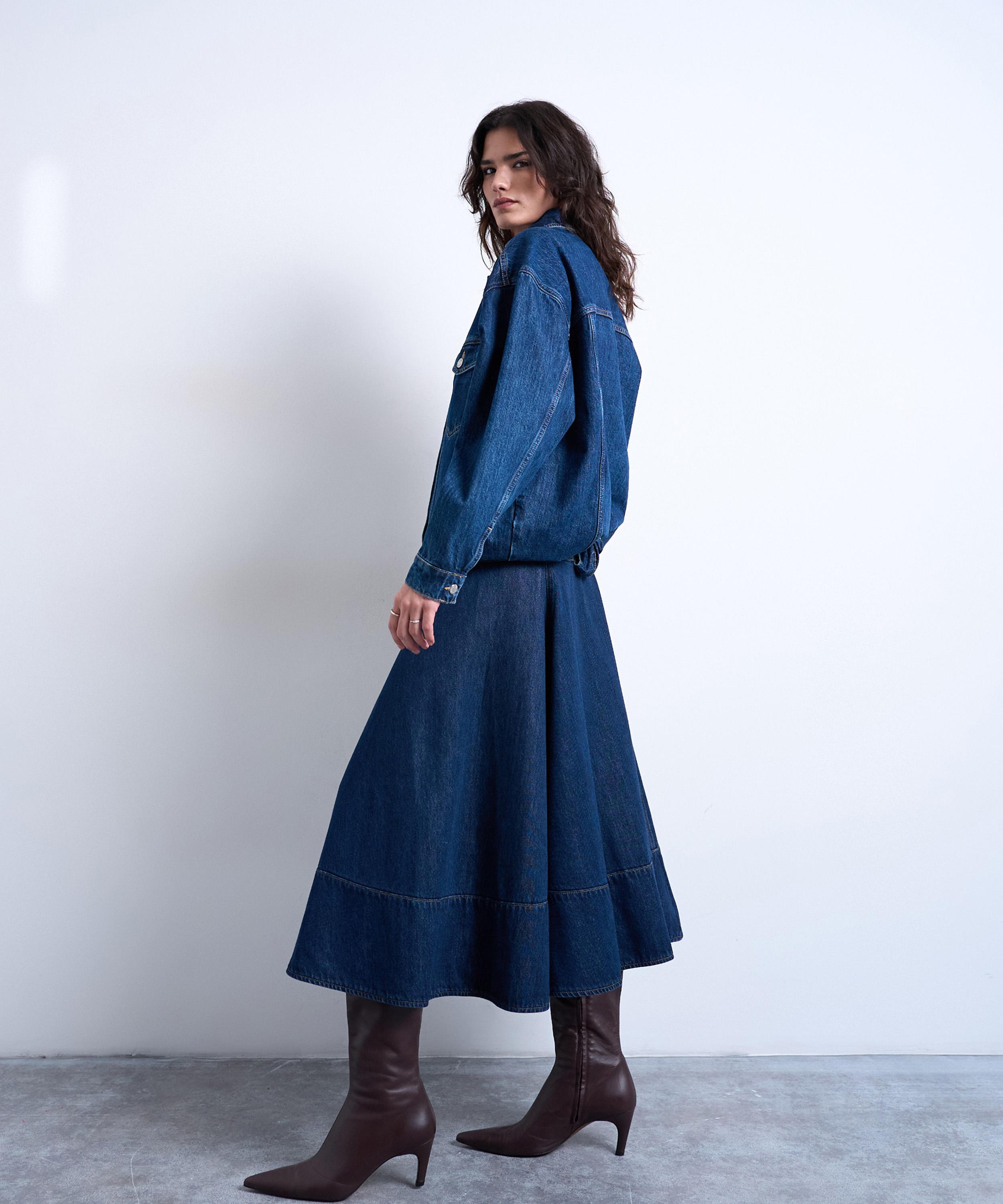 TOPSHOP - Denim Dropped Waist Seamed Skirt image number 1