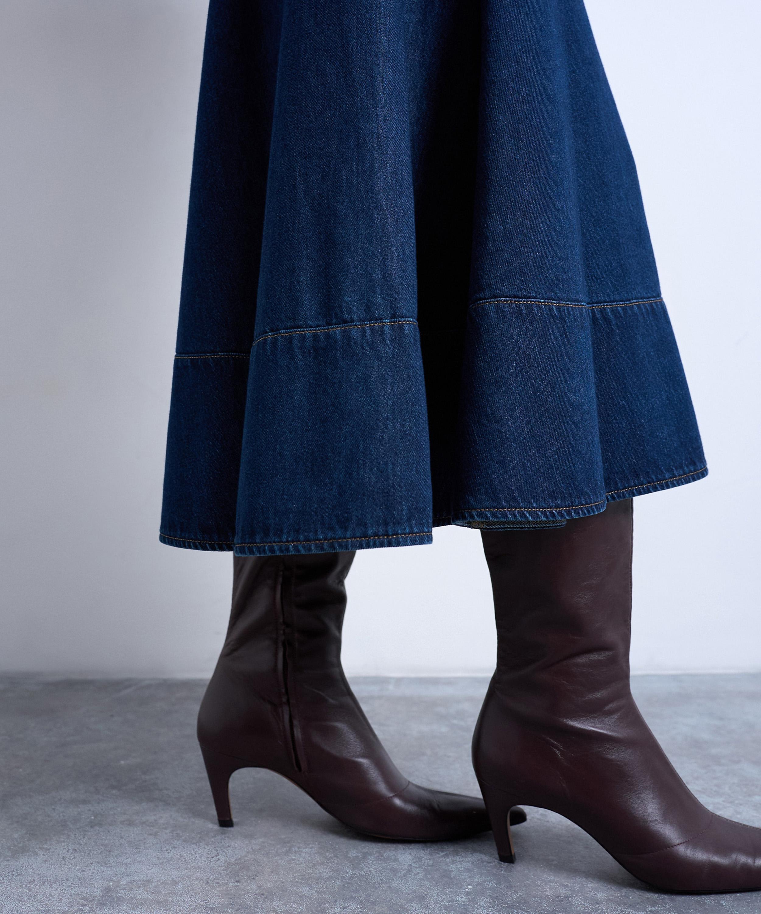 TOPSHOP - Denim Dropped Waist Seamed Skirt image number 3