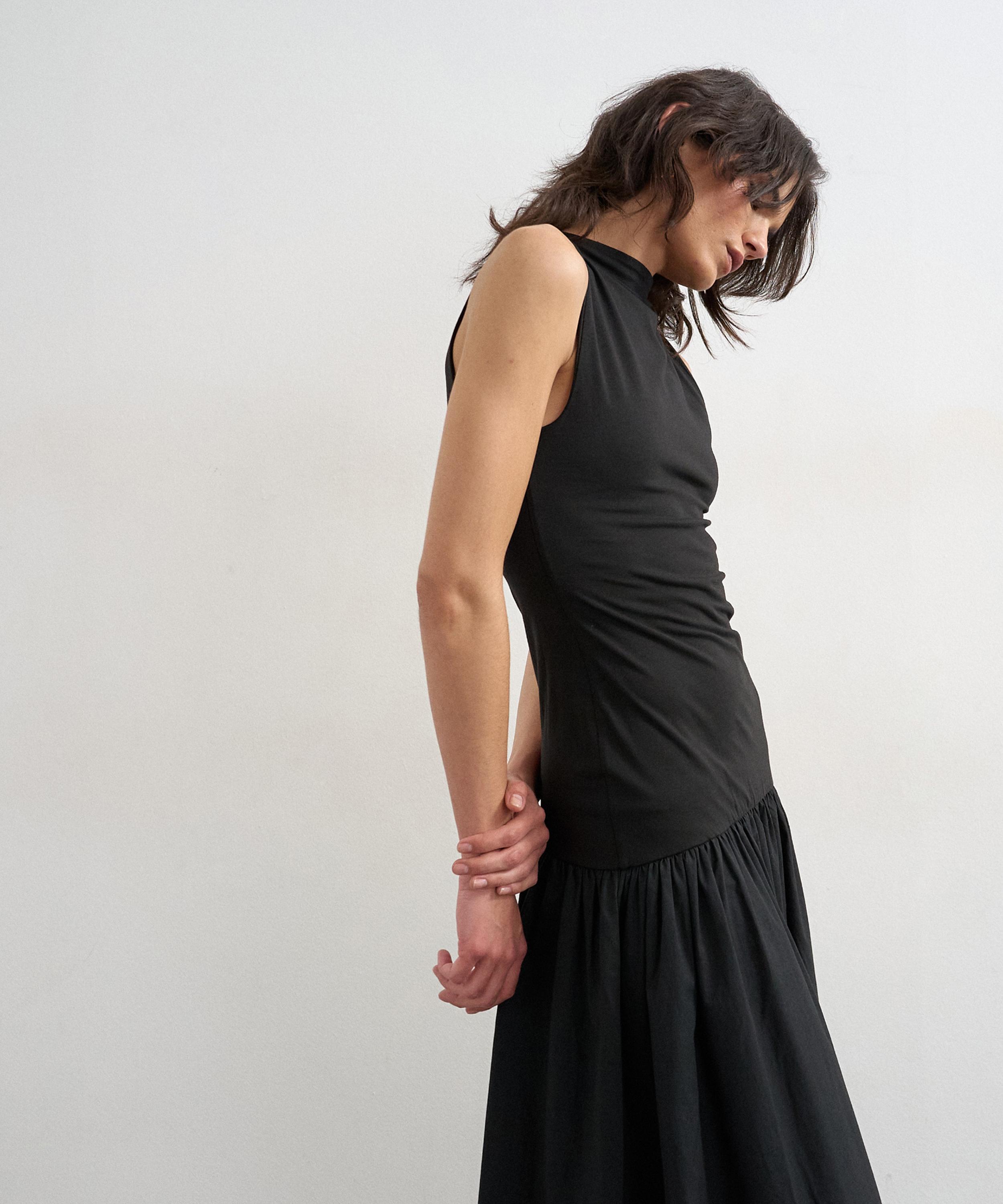TOPSHOP - Black Drop Waist Poplin Mix Maxi Dress image number 1