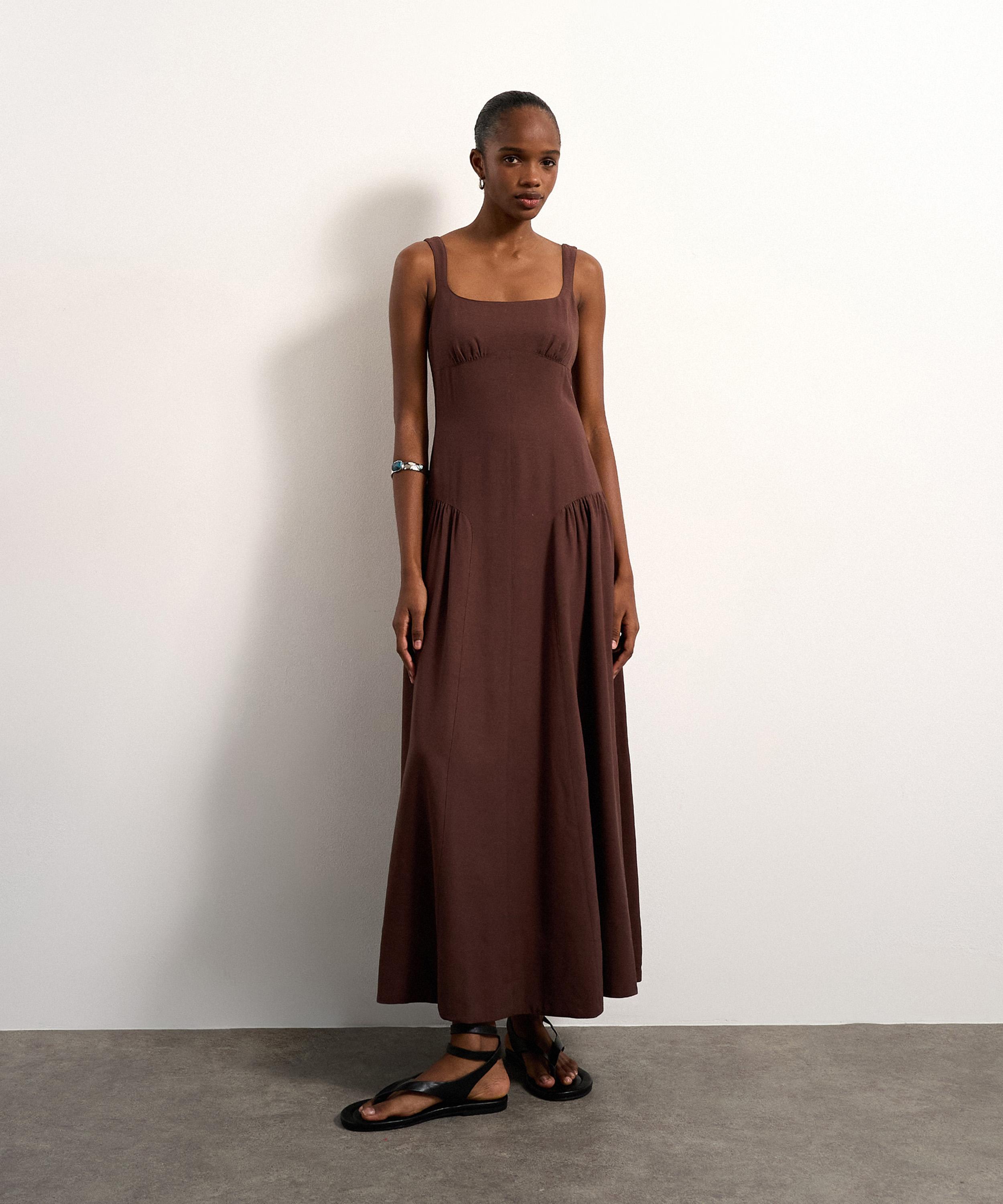 TOPSHOP - Natural Linen Dropped Waist Maxi Dress