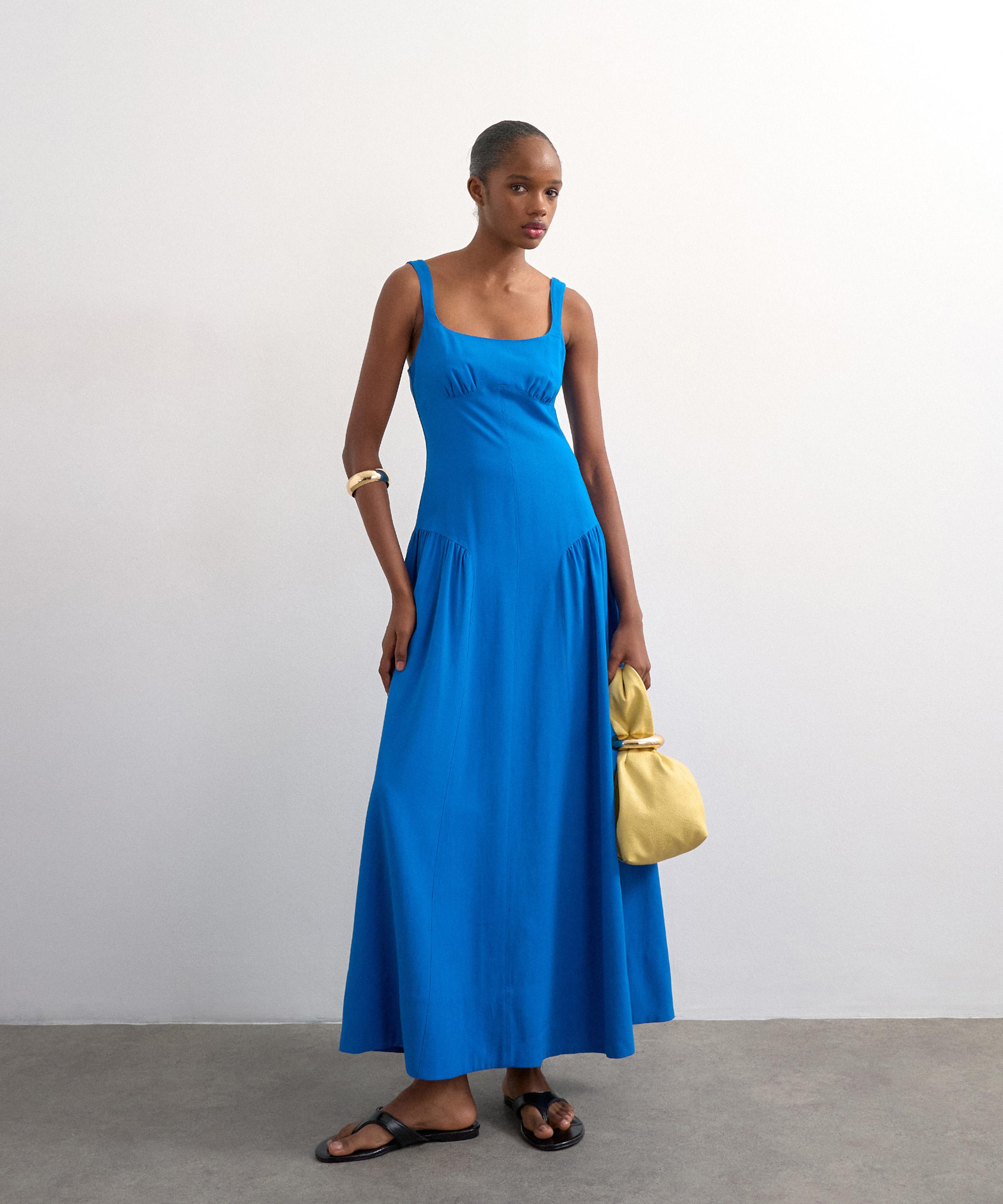 TOPSHOP - Cobalt Dropped Waist Linen Maxi Dress