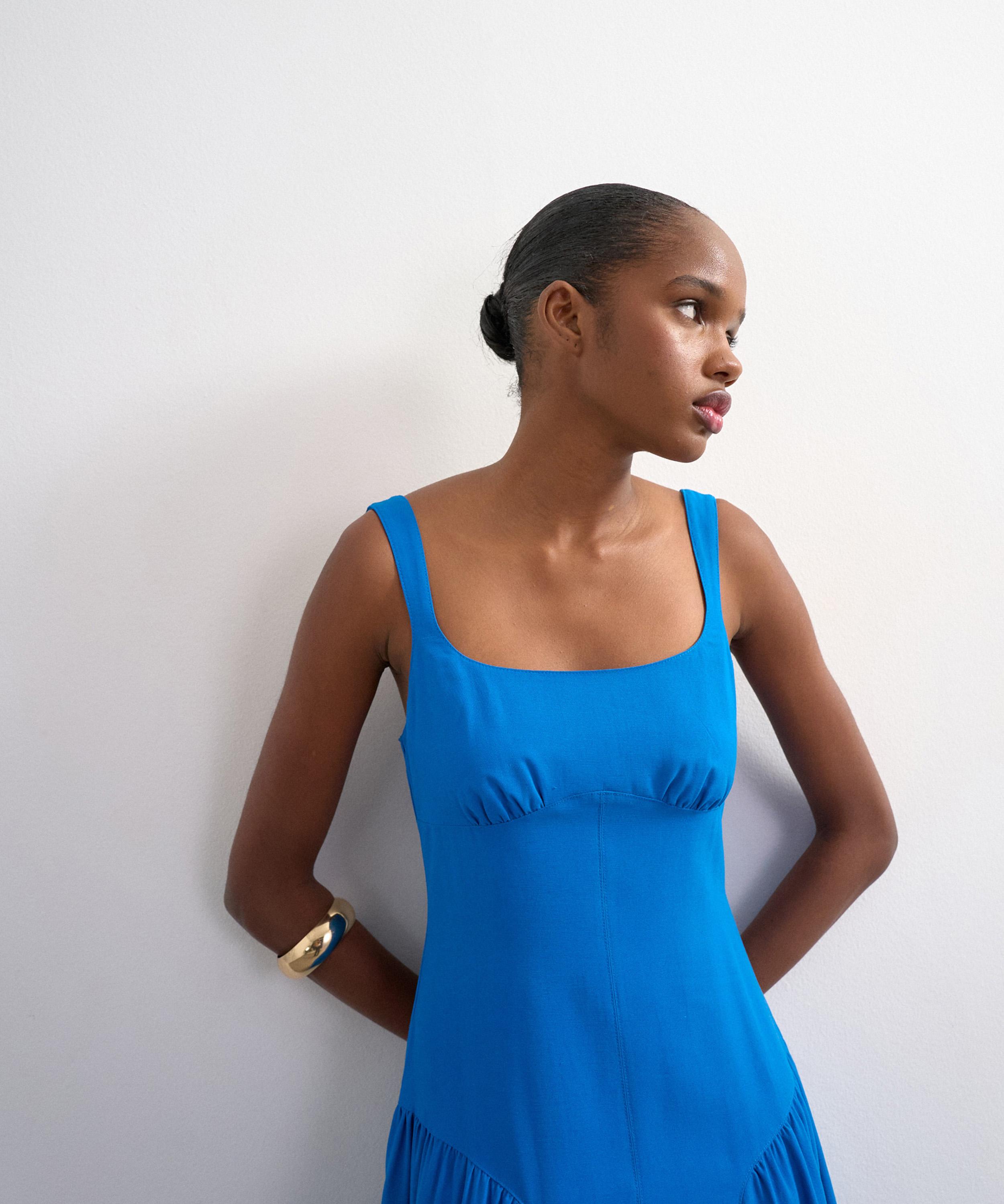 TOPSHOP - Cobalt Dropped Waist Linen Maxi Dress image number 1
