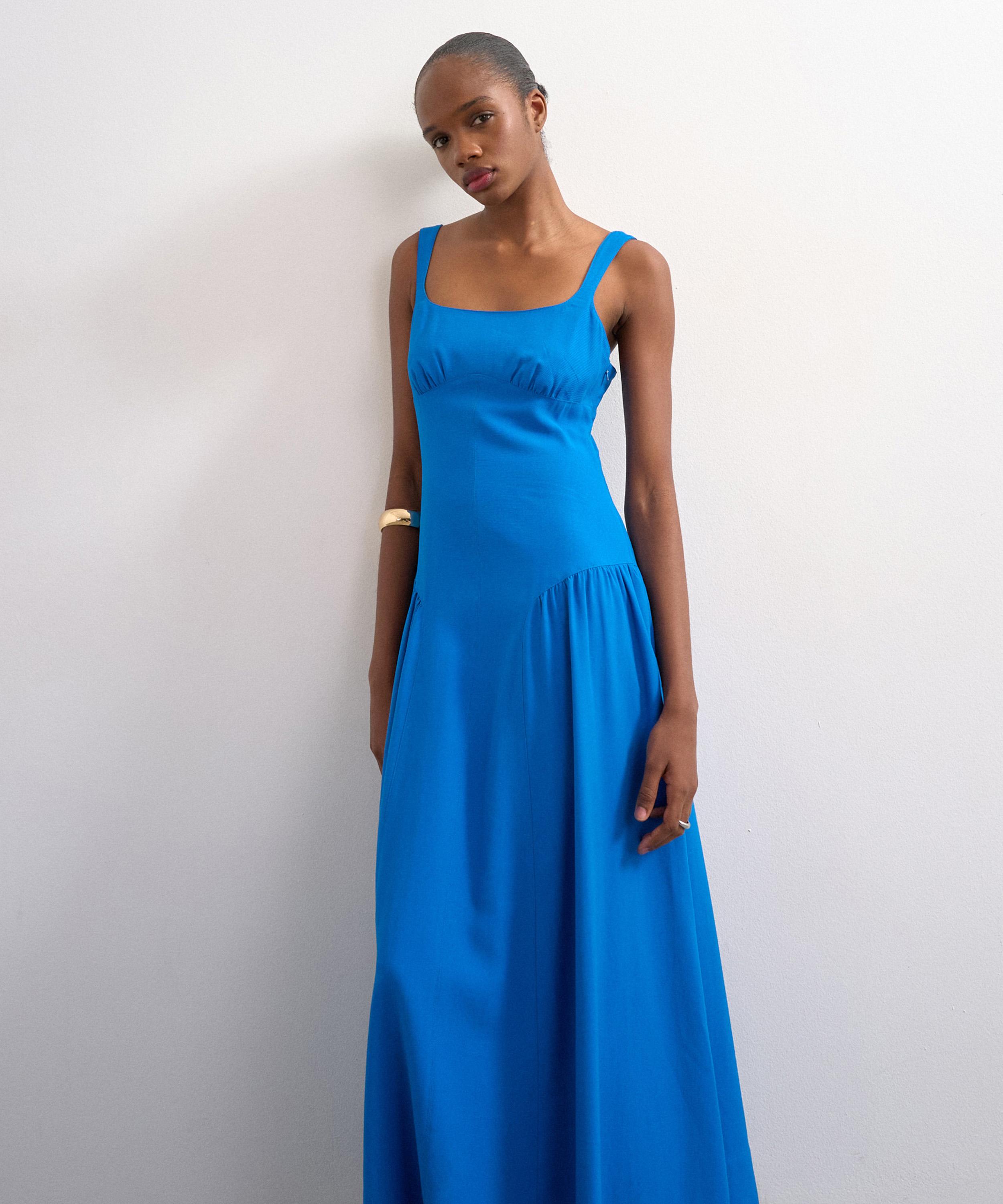 TOPSHOP - Cobalt Dropped Waist Linen Maxi Dress image number 2