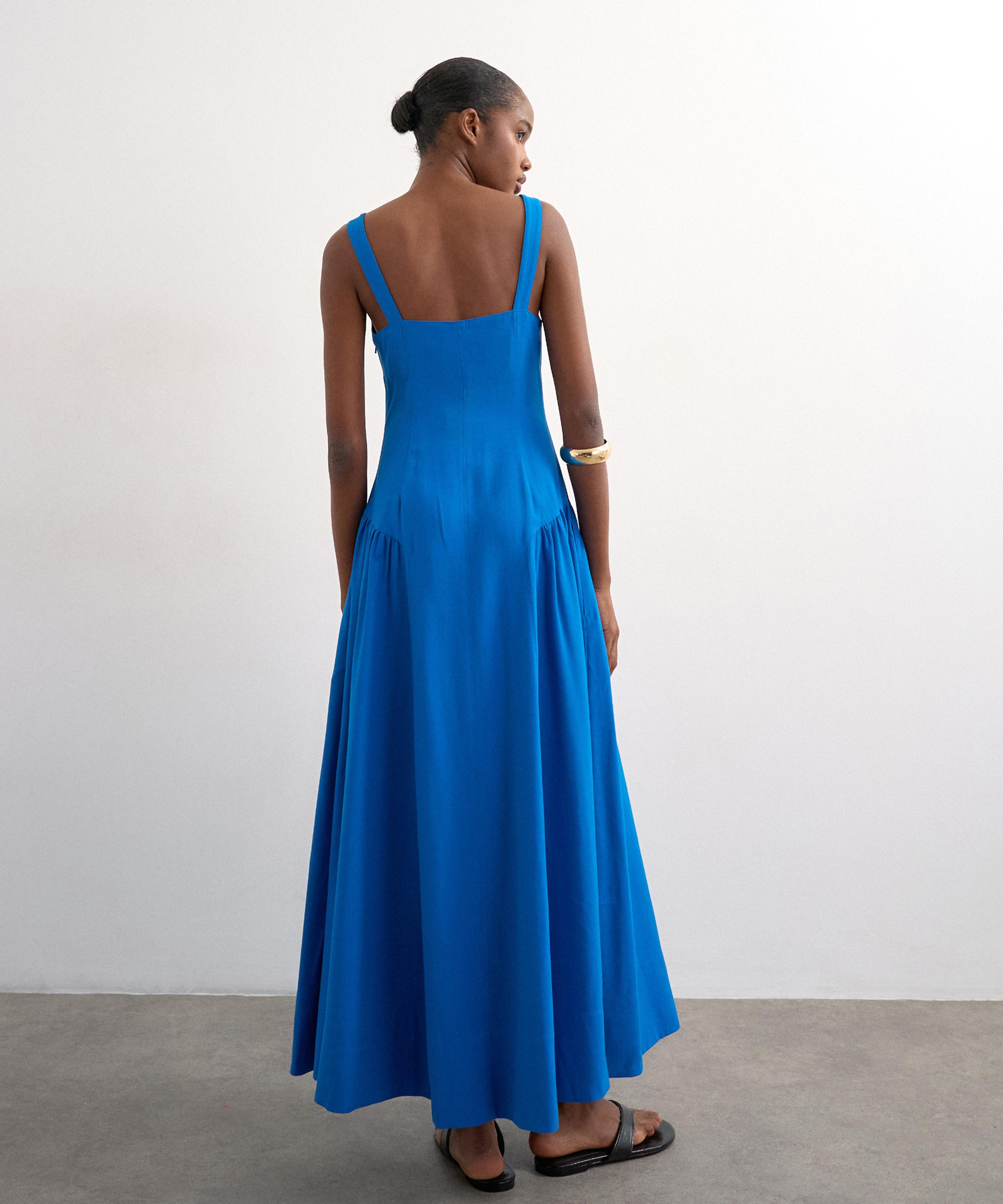 TOPSHOP - Cobalt Dropped Waist Linen Maxi Dress image number 3