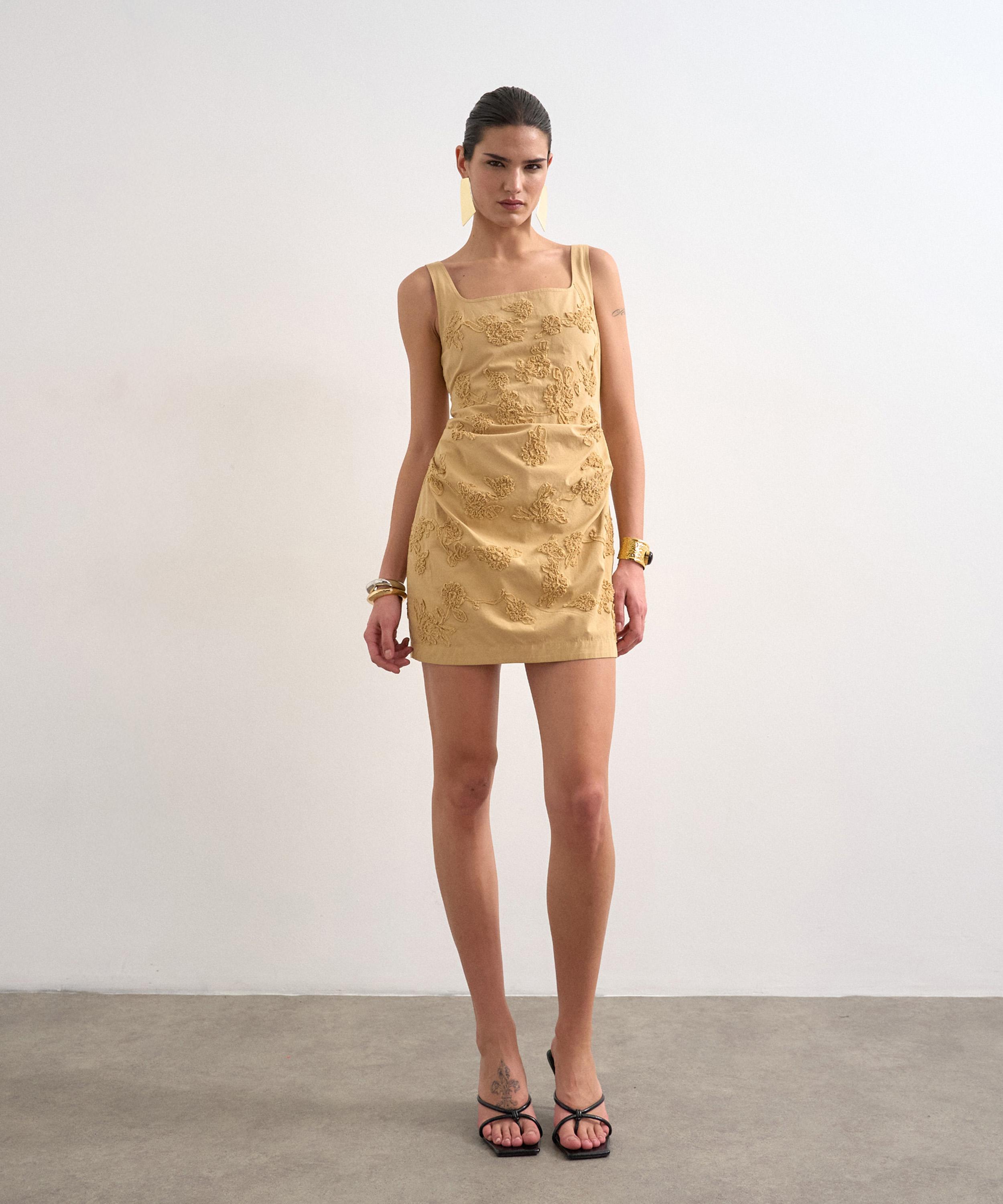 TOPSHOP - Beige 3D Flowers Structured Drape Mini Dress