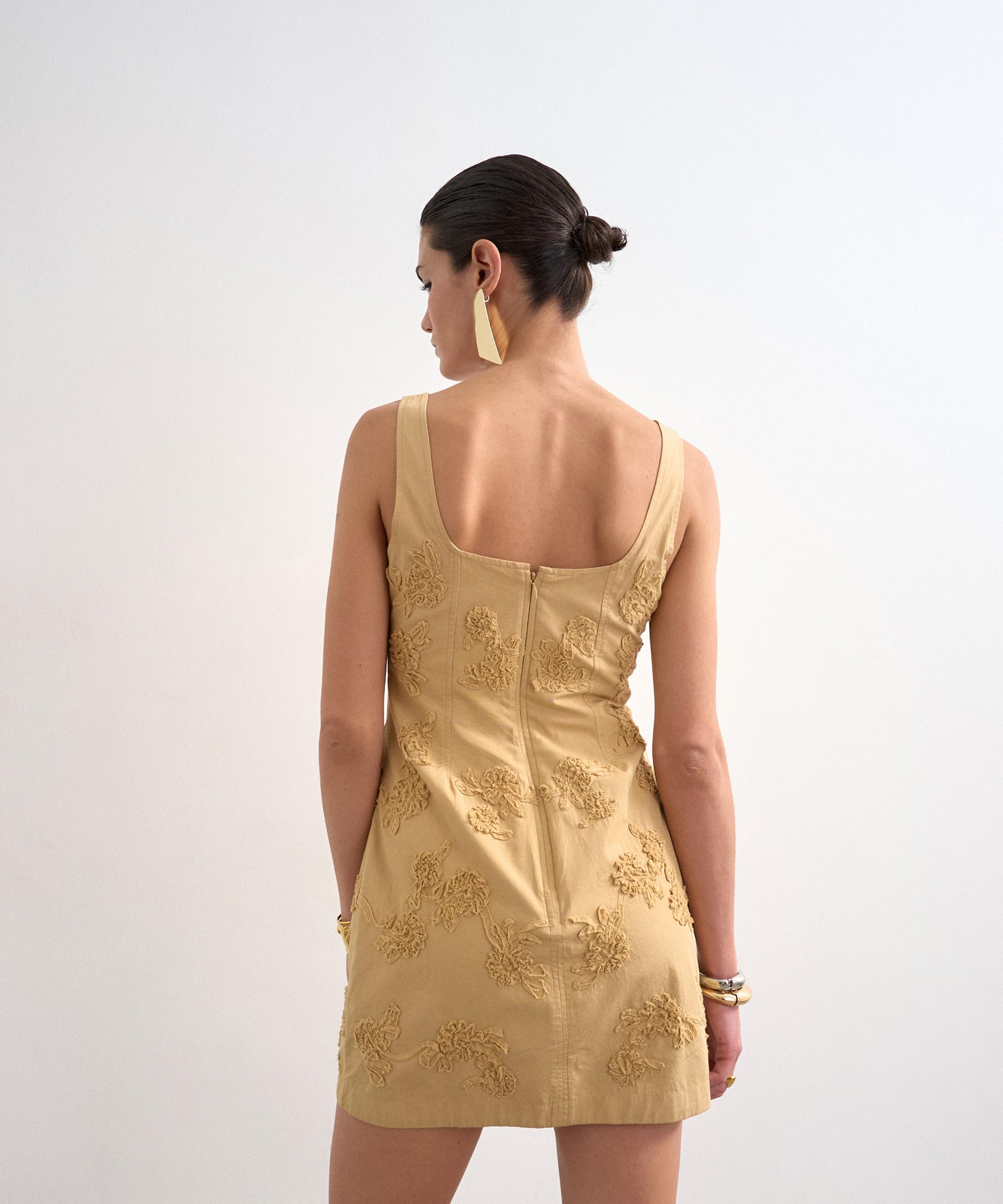 TOPSHOP - Beige 3D Flowers Structured Drape Mini Dress image number 1