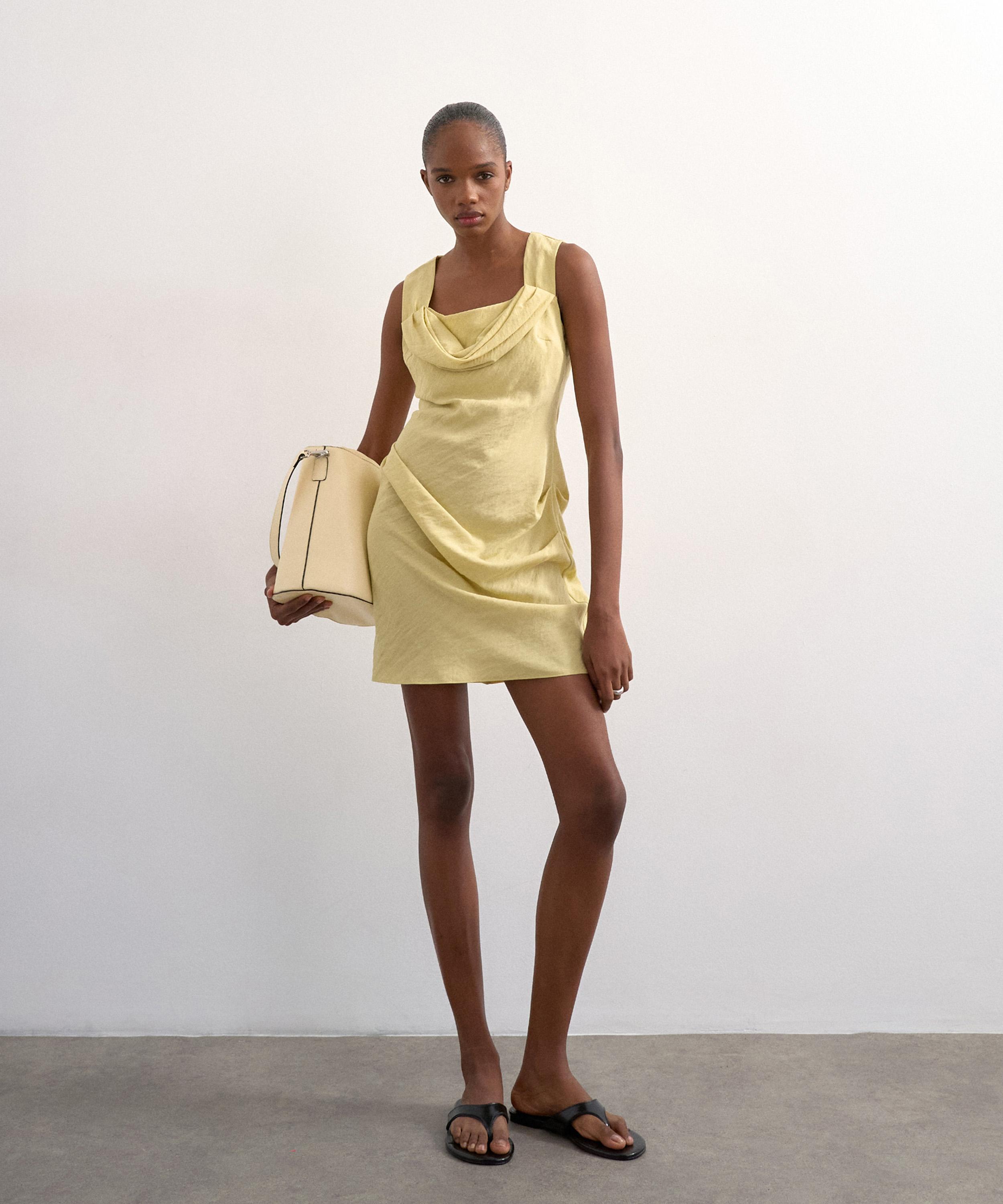 TOPSHOP - Soft Lime Structured Drape Mini Dress