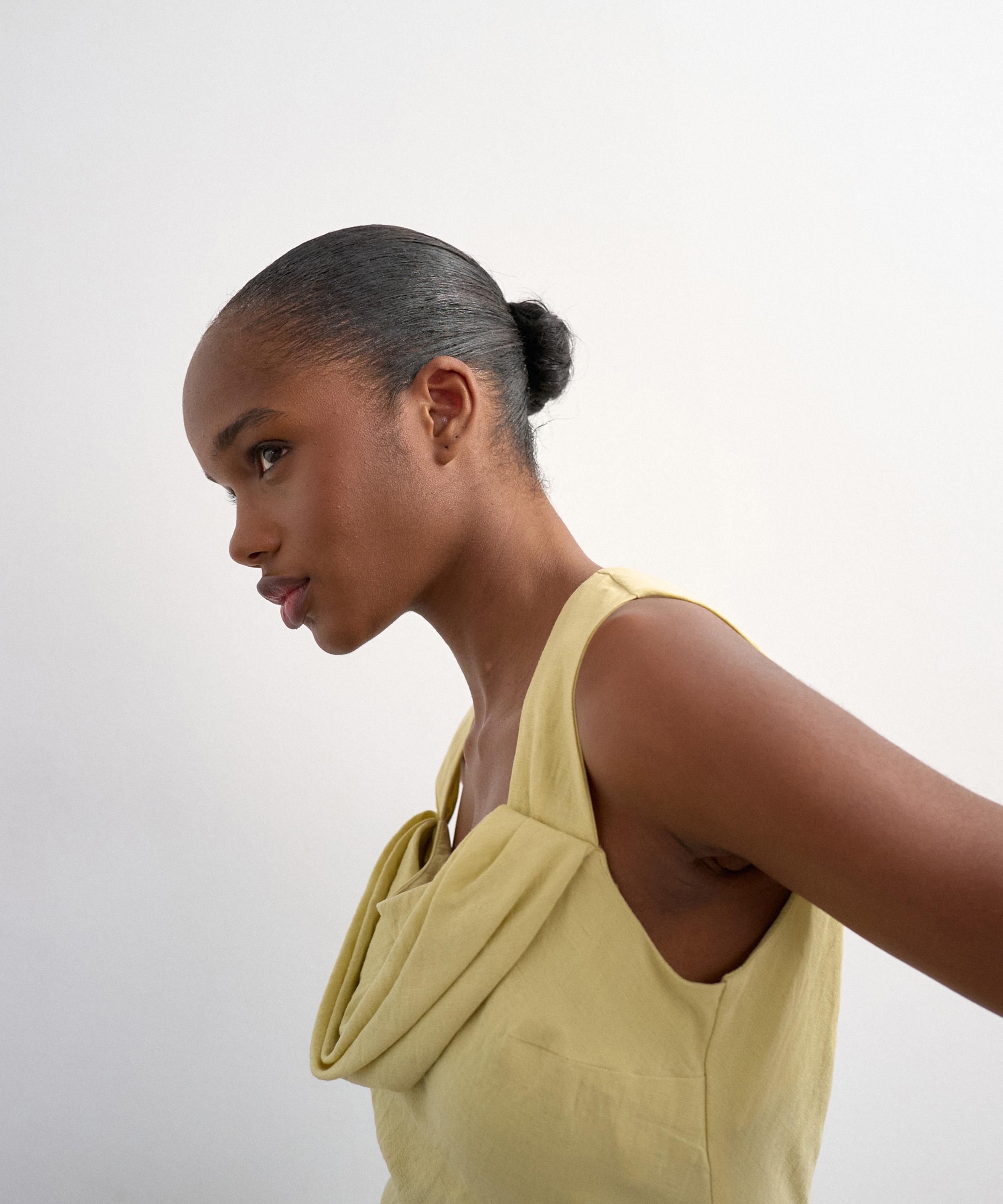 TOPSHOP - Soft Lime Structured Drape Mini Dress image number 3