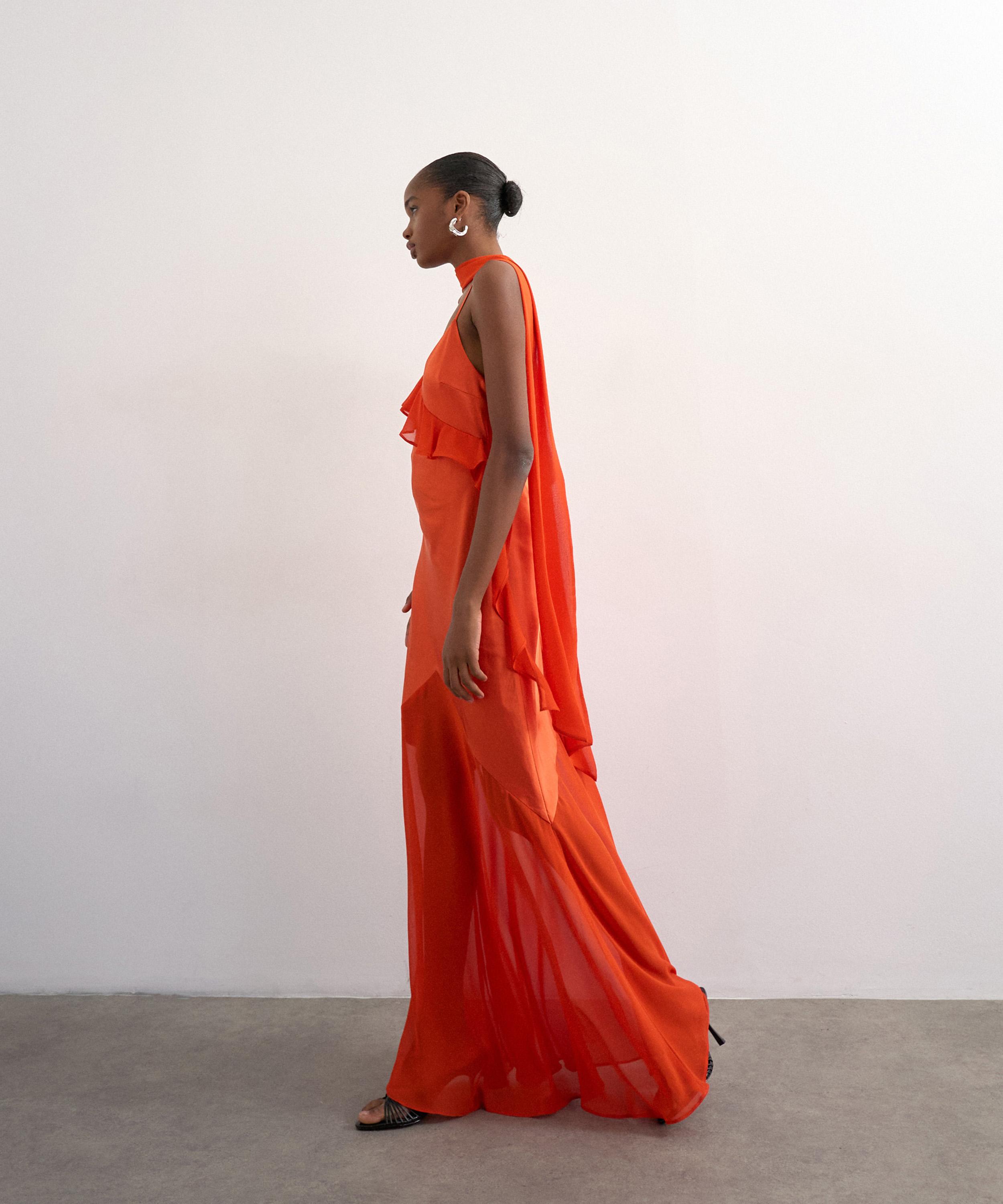 TOPSHOP - Rust Mixed Fabric Ruffle Detail Maxi Slip Dress image number 1