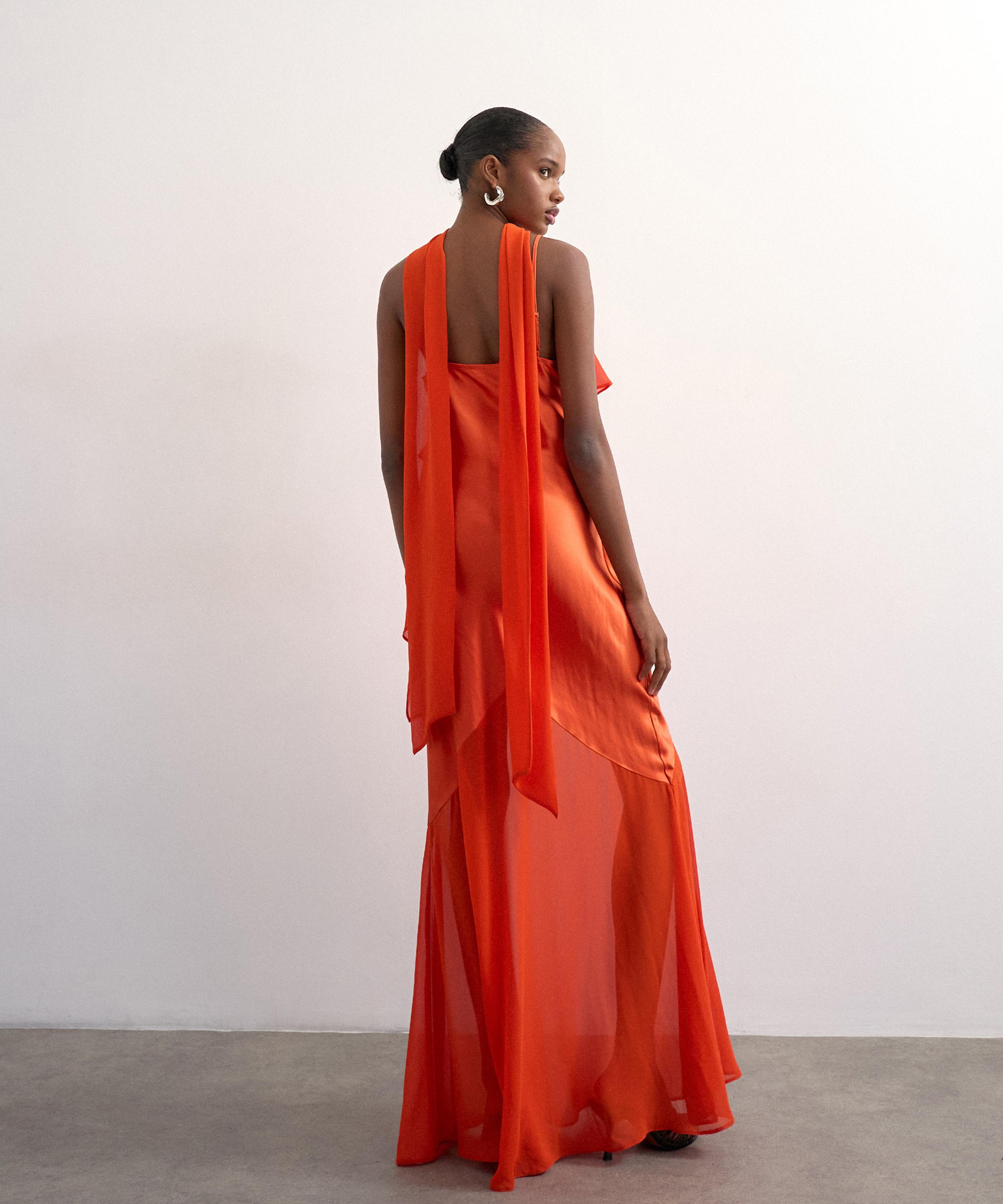 TOPSHOP - Rust Mixed Fabric Ruffle Detail Maxi Slip Dress image number 2