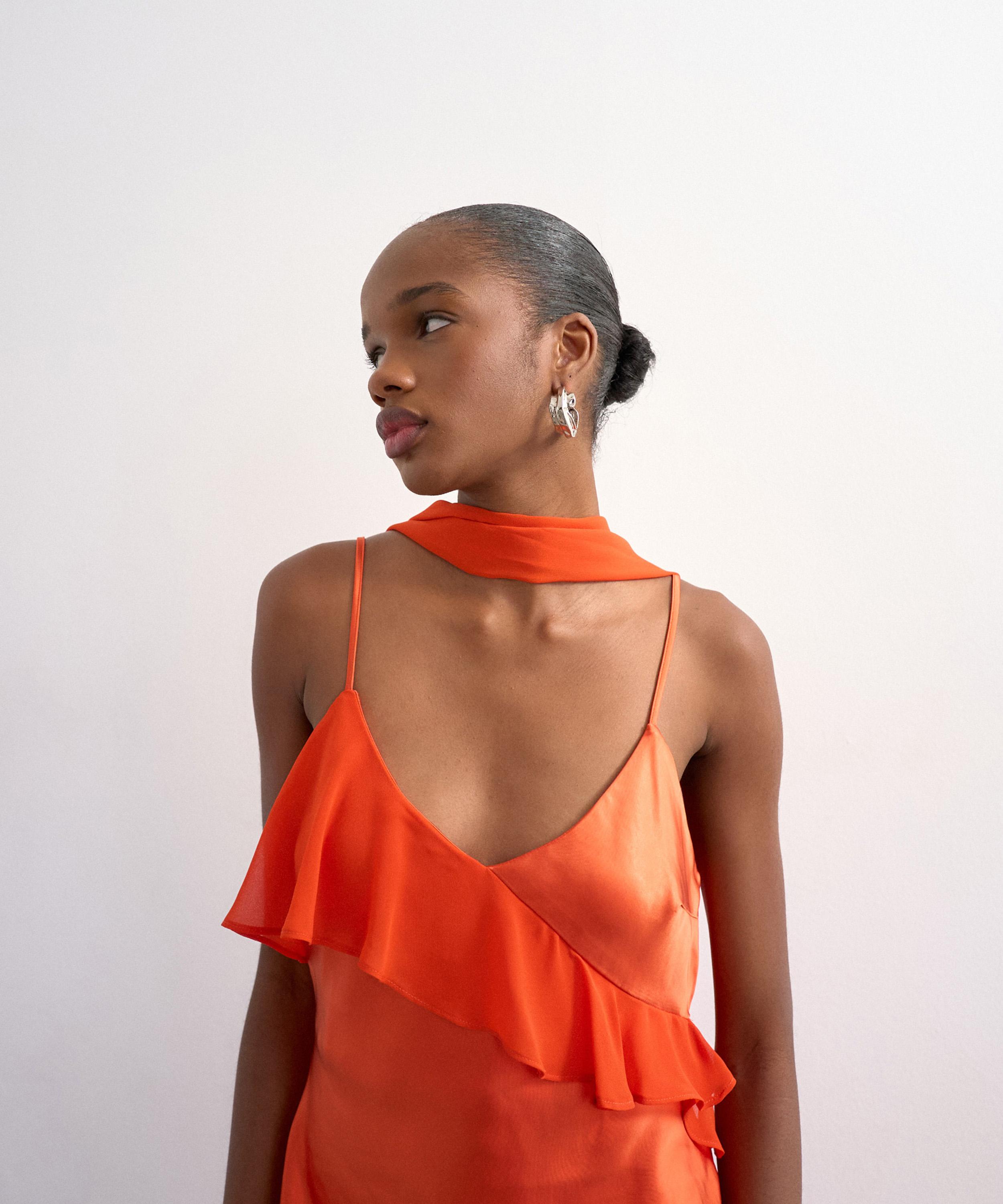 TOPSHOP - Rust Mixed Fabric Ruffle Detail Maxi Slip Dress image number 3