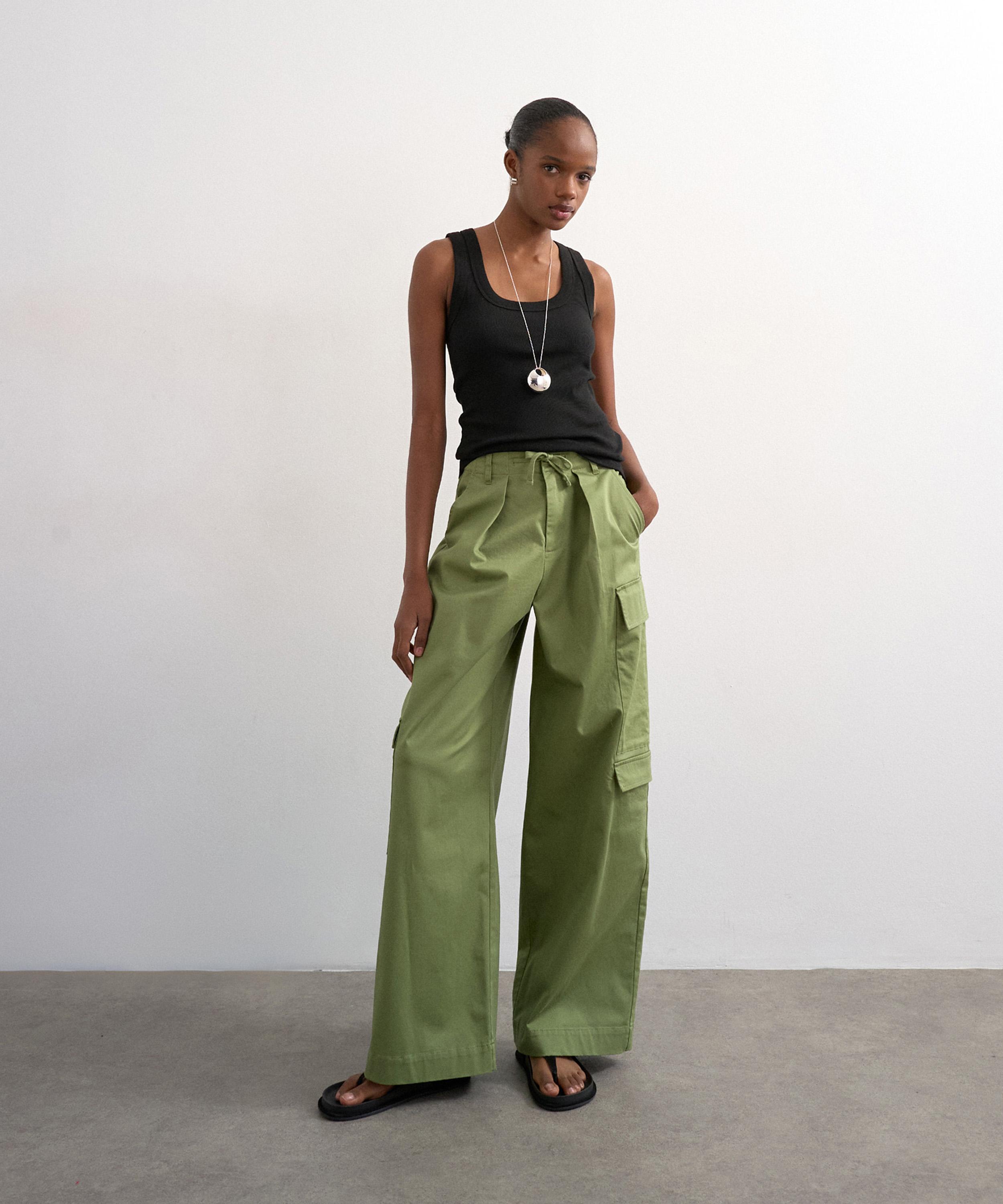 TOPSHOP - Khaki A-Line Wide-Leg Cargo Trousers