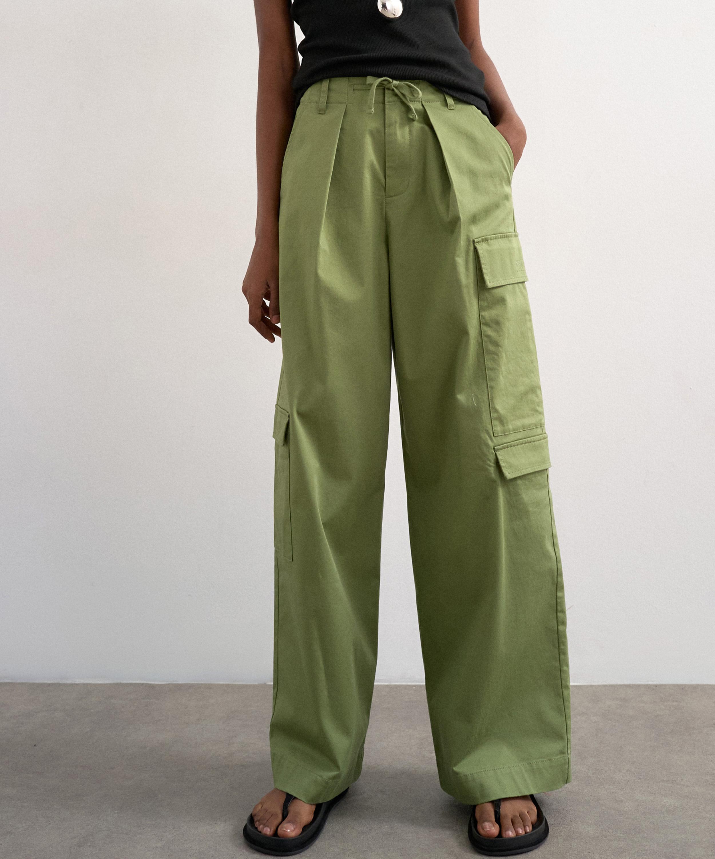 TOPSHOP - Khaki A-Line Wide-Leg Cargo Trousers image number 1