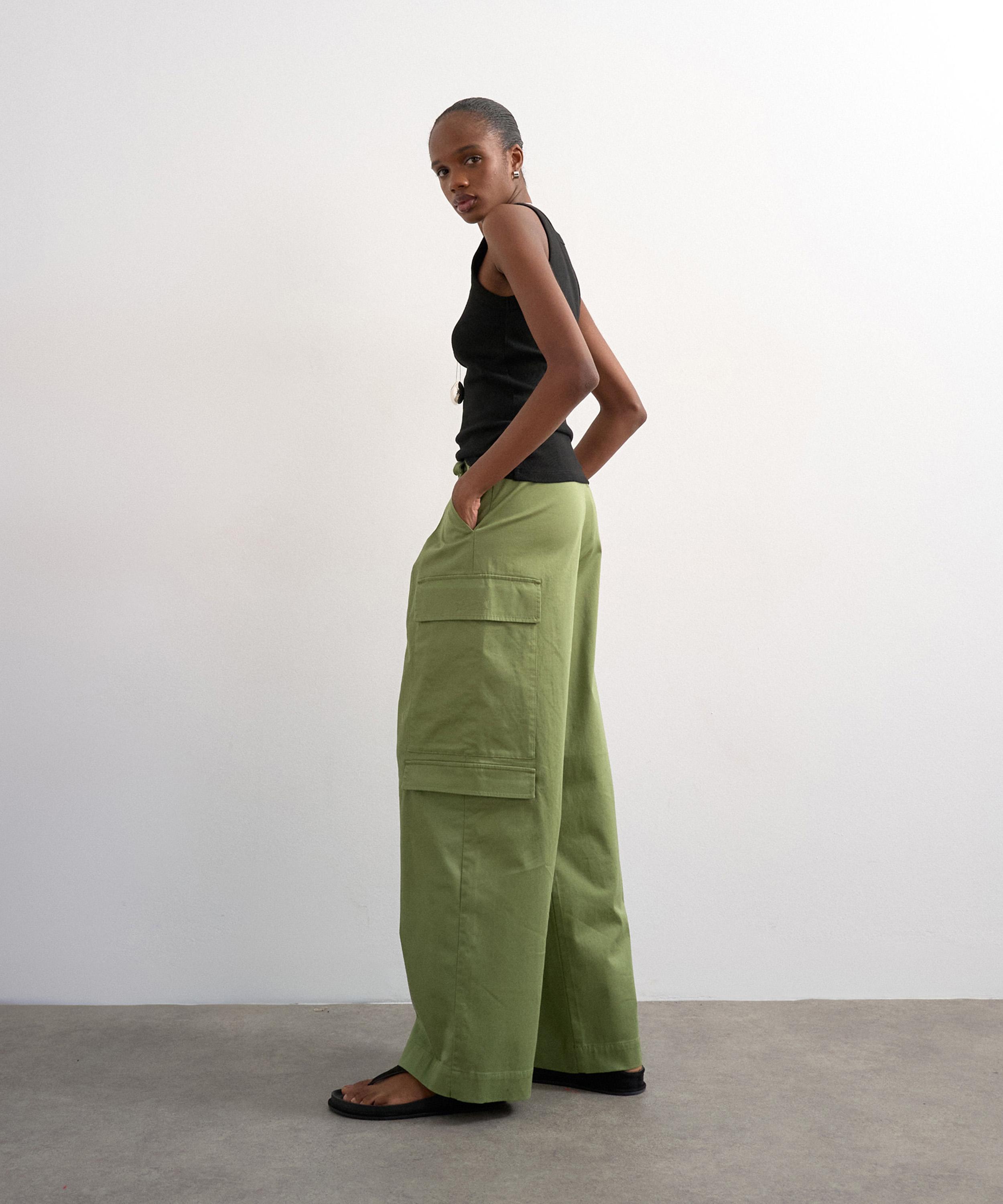 TOPSHOP - Khaki A-Line Wide-Leg Cargo Trousers image number 2
