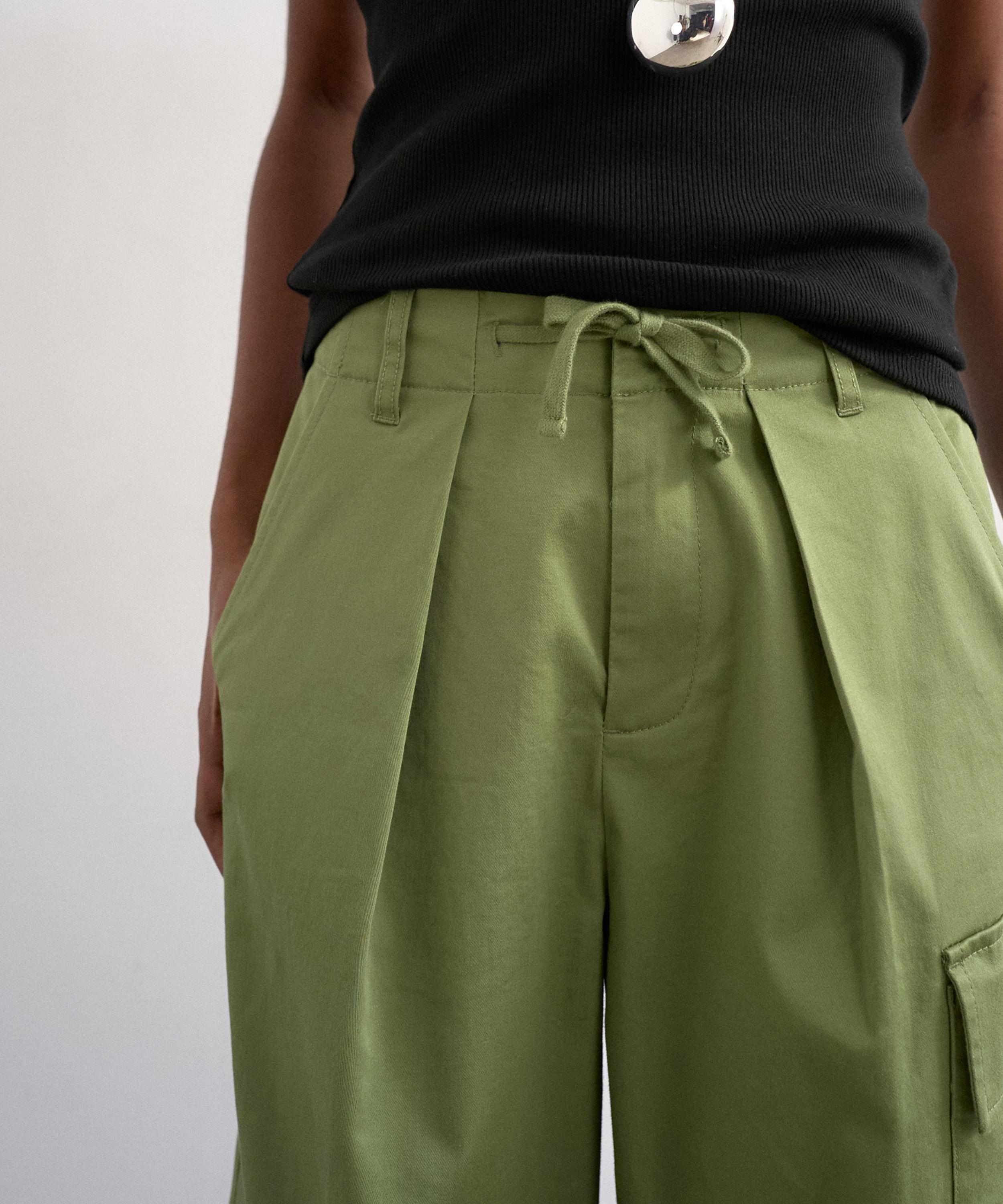 TOPSHOP - Khaki A-Line Wide-Leg Cargo Trousers image number 4