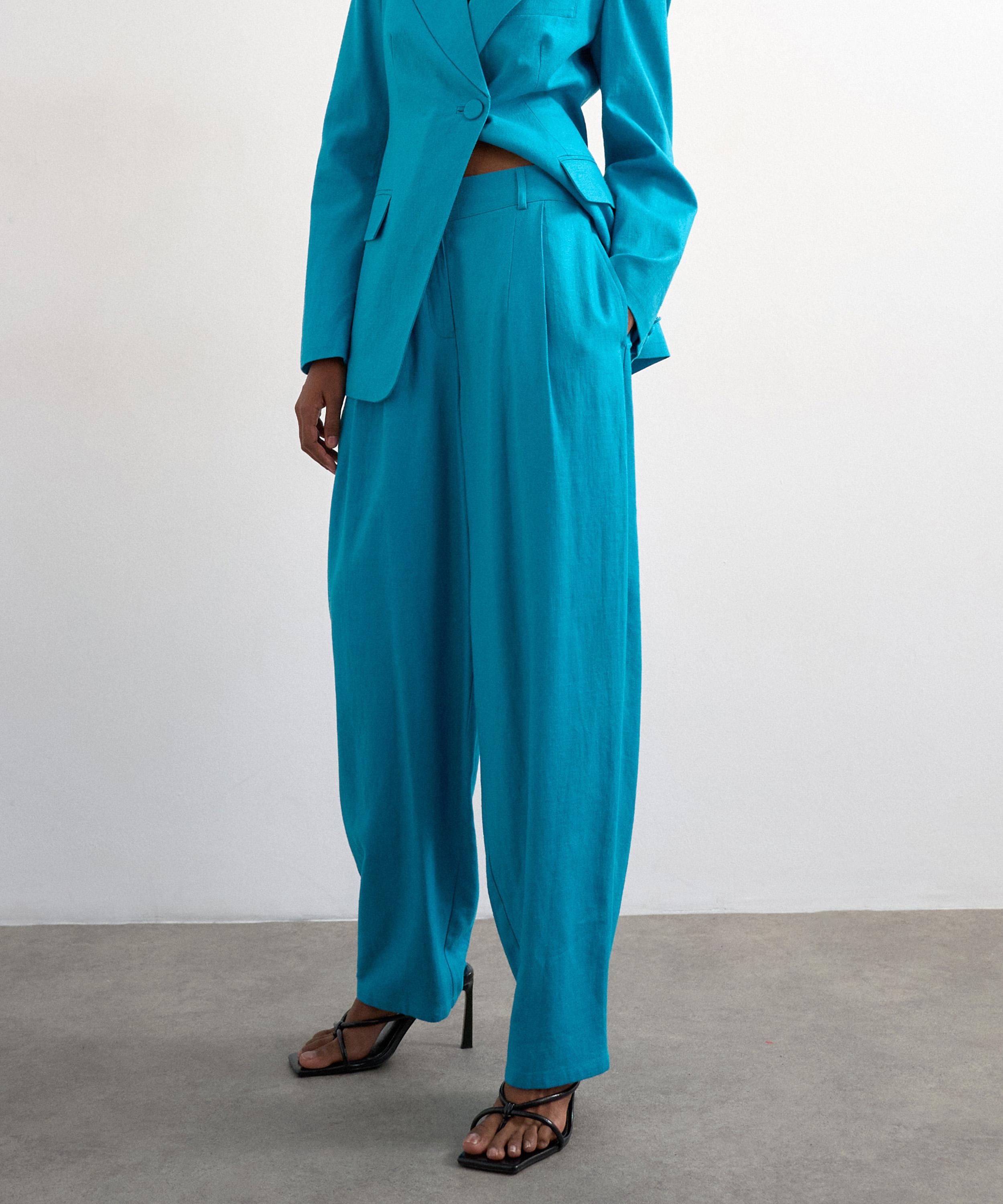 TOPSHOP - Turquoise Co-Ord Occasion Barrel Trousers image number 2