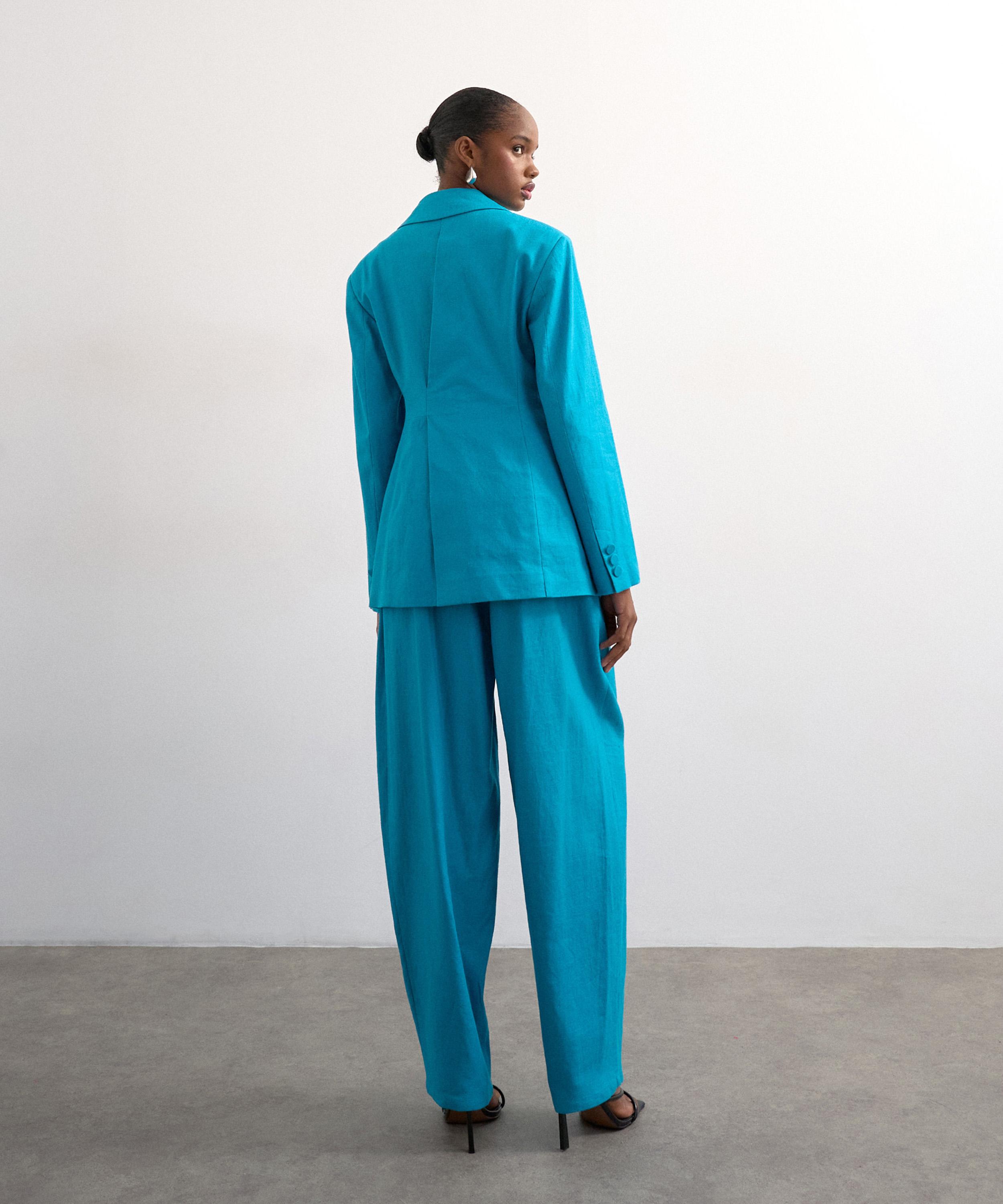 TOPSHOP - Turquoise Co-Ord Occasion Barrel Trousers image number 3