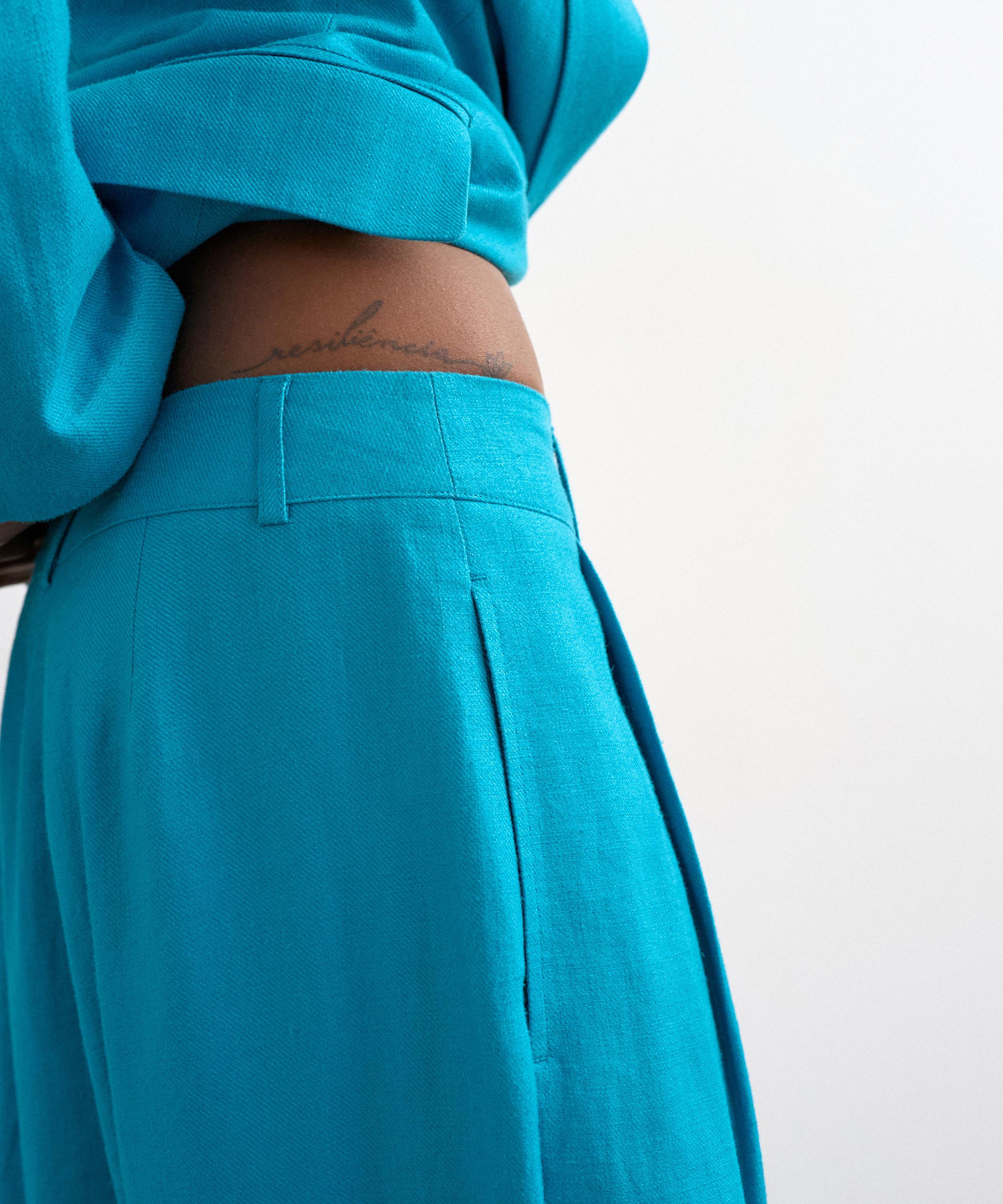 TOPSHOP - Turquoise Co-Ord Occasion Barrel Trousers image number 4