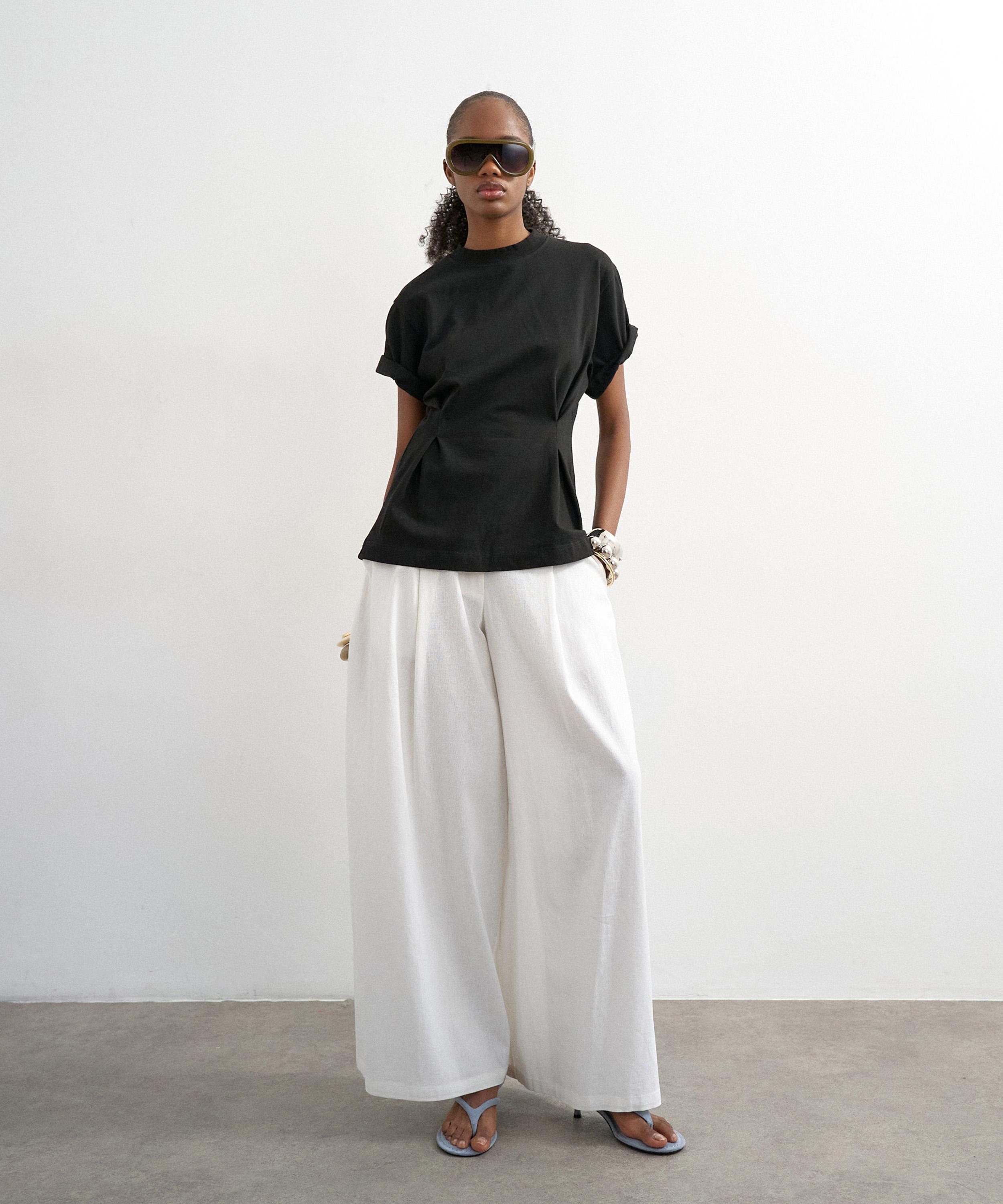 TOPSHOP - White Linen A-Line Wide-Leg Trousers
