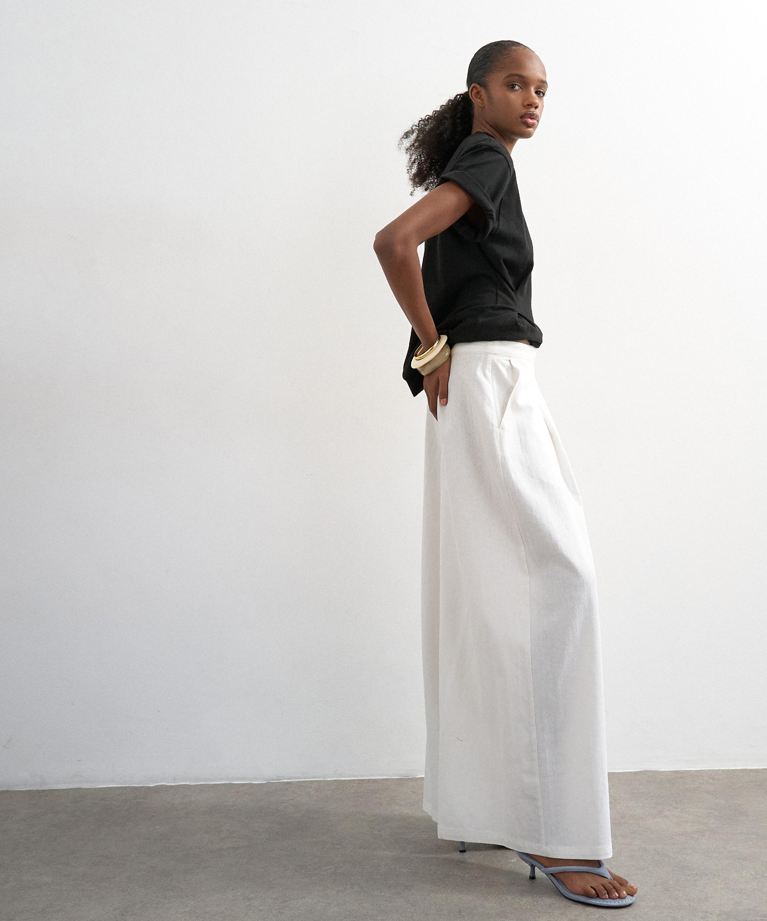 TOPSHOP - White Linen A-Line Wide-Leg Trousers image number 2