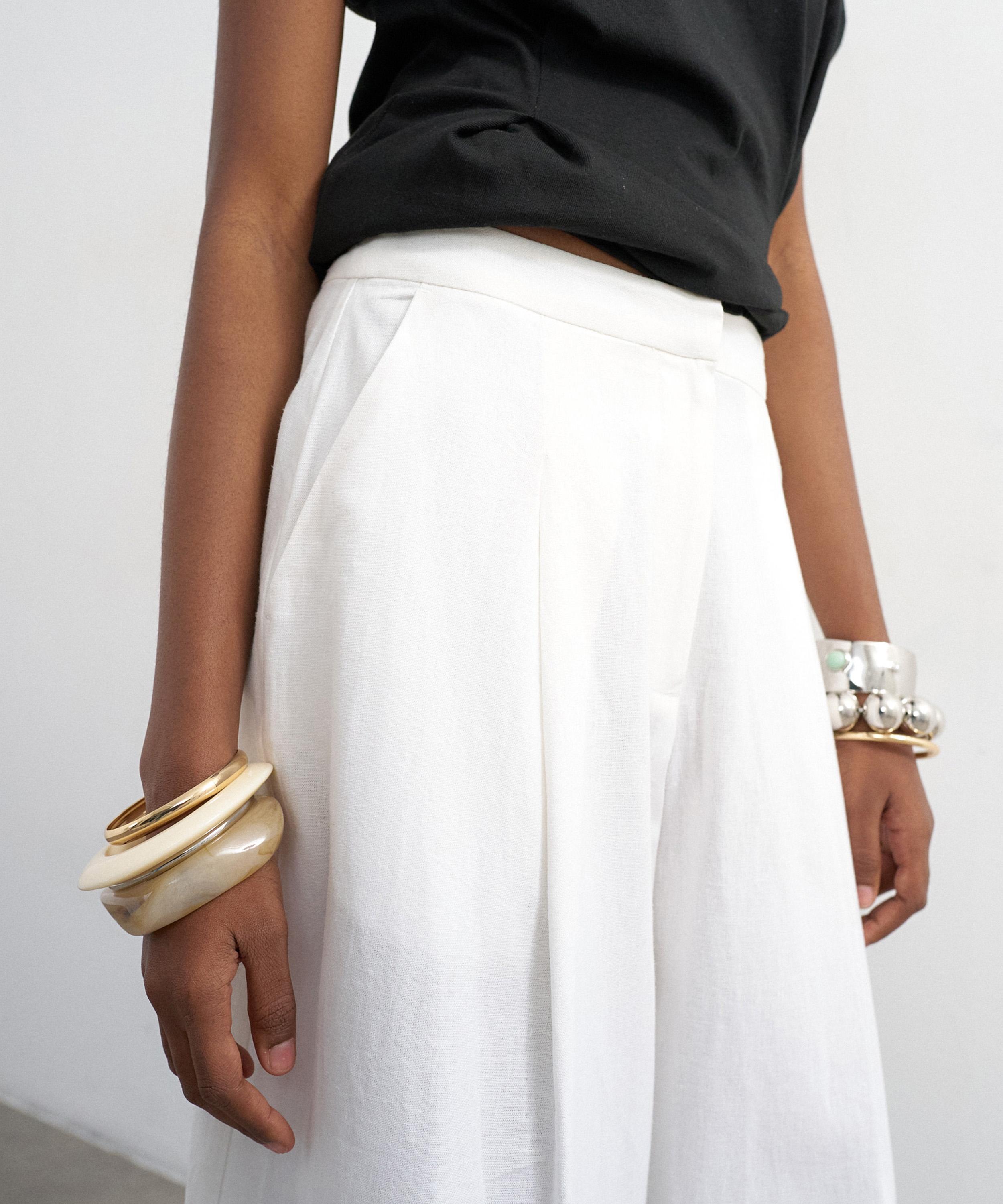 TOPSHOP - White Linen A-Line Wide-Leg Trousers image number 4