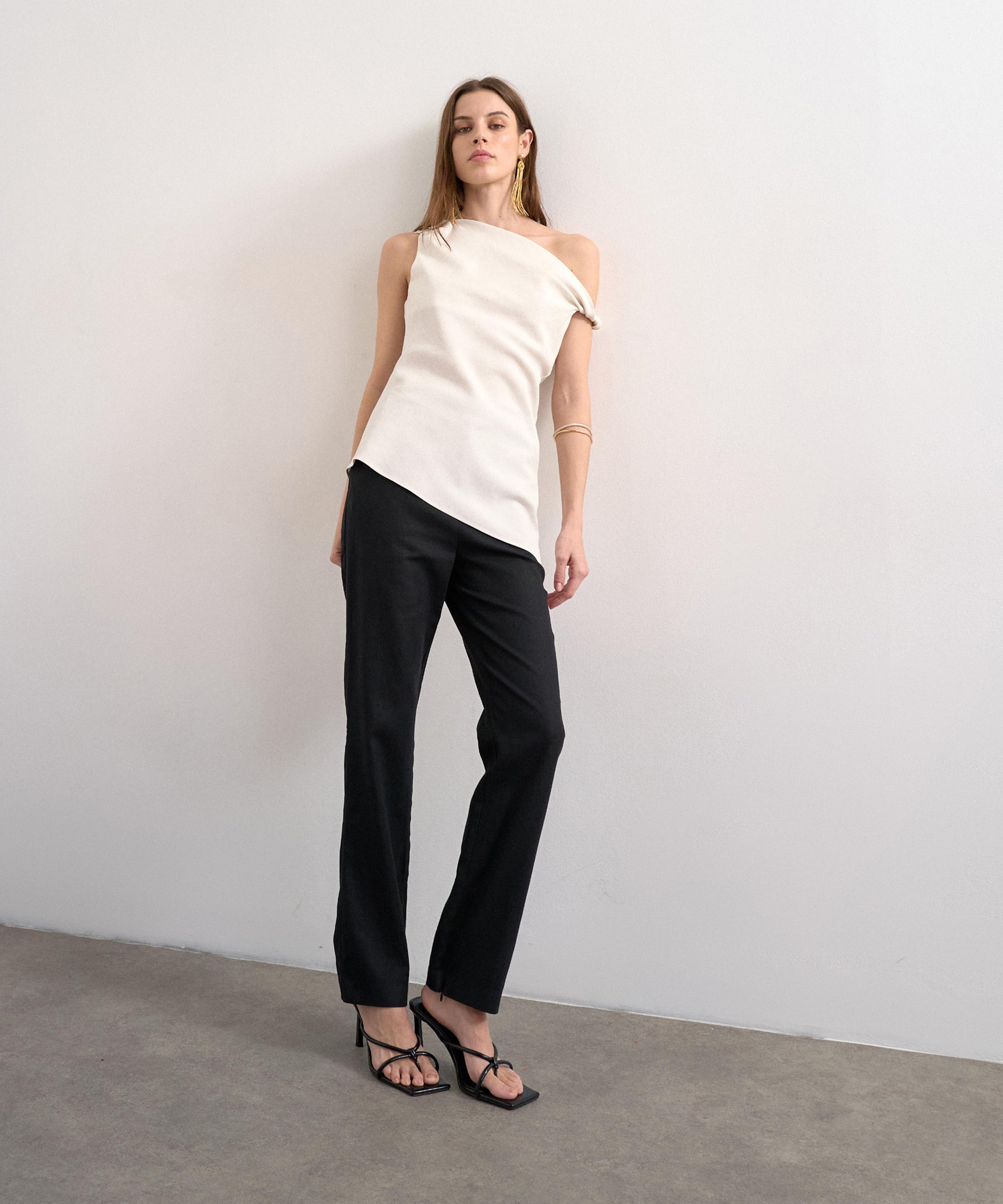 TOPSHOP - Black Linen Slim-Fit Trousers