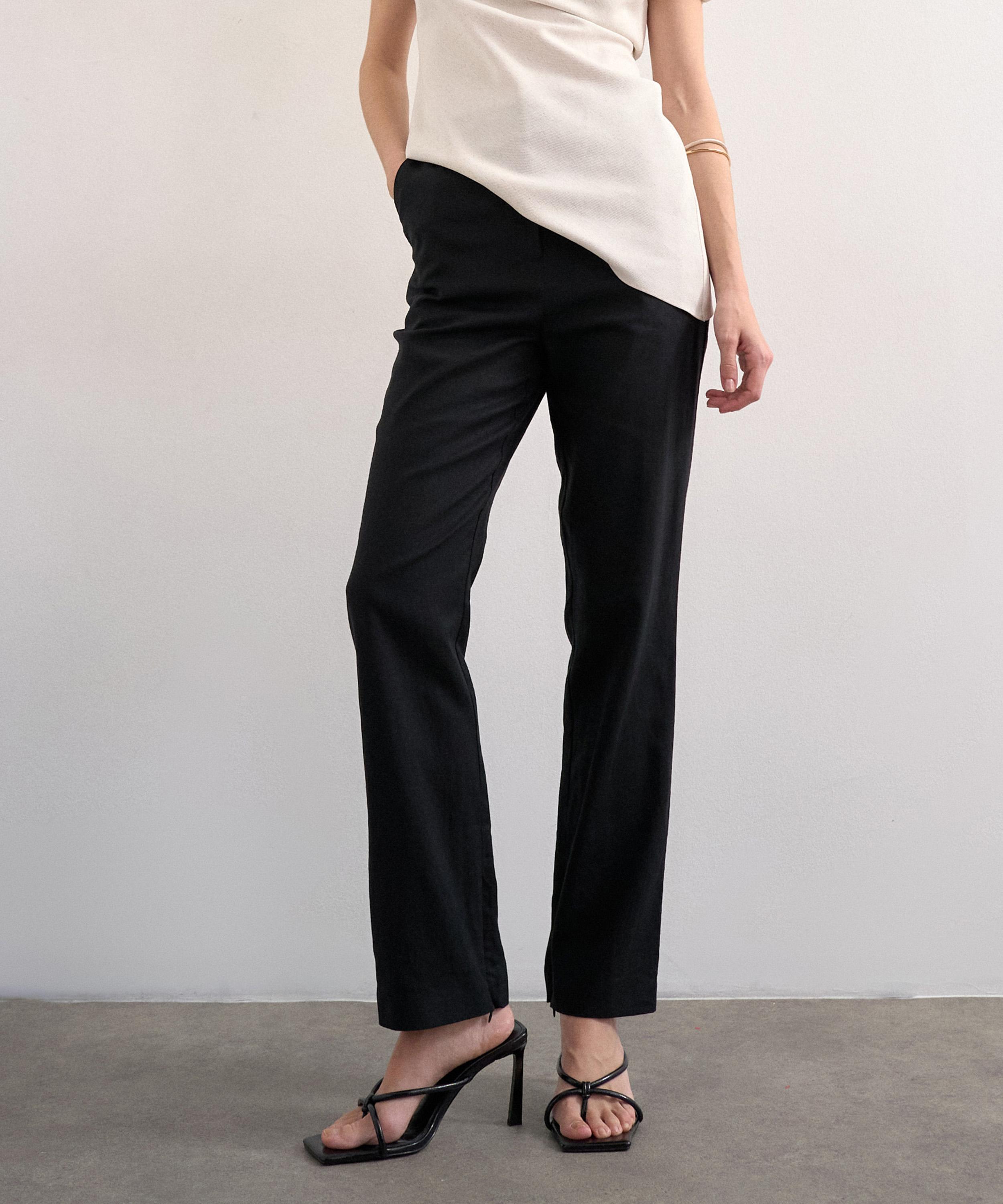 TOPSHOP - Black Linen Slim-Fit Trousers image number 1