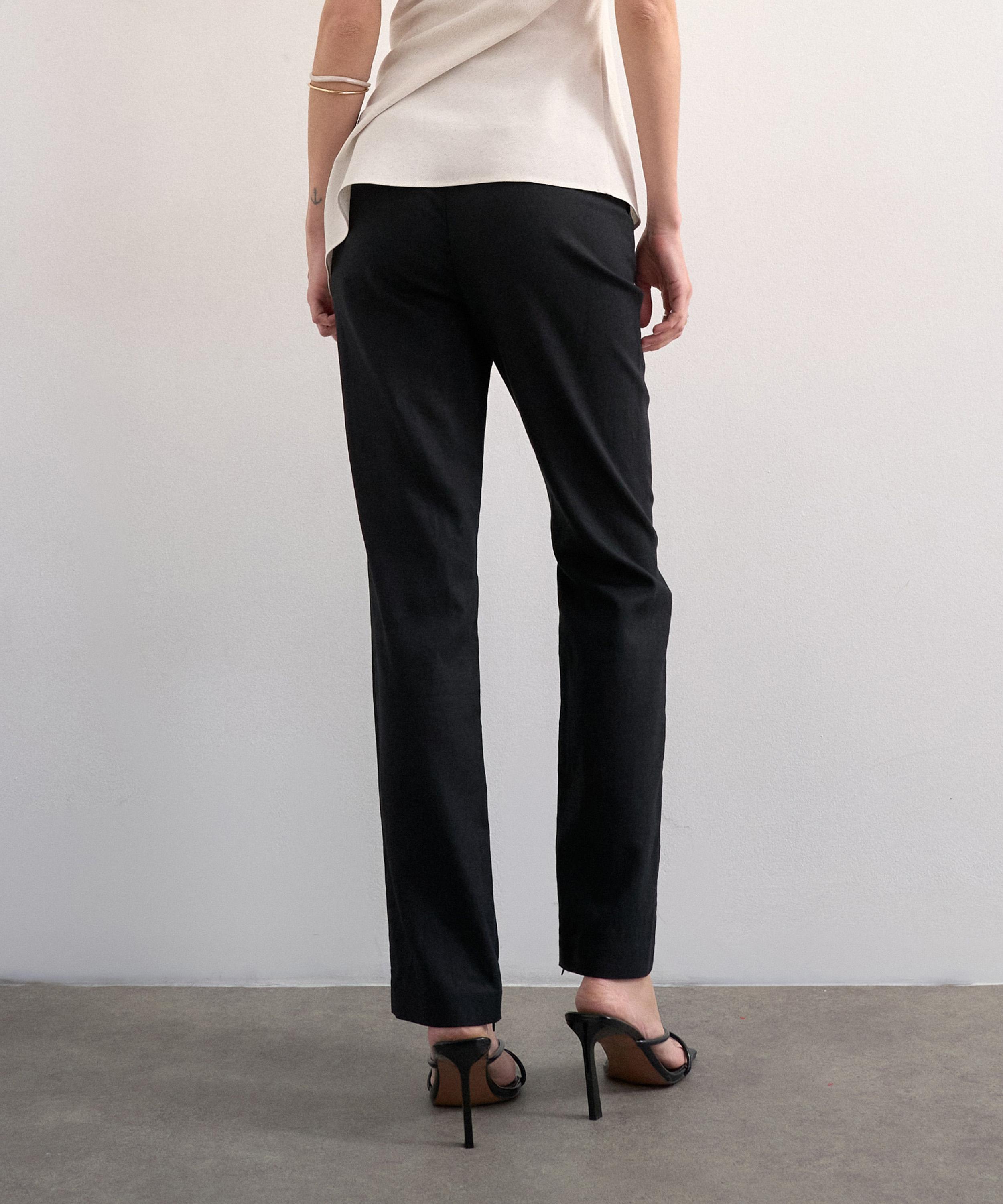 TOPSHOP - Black Linen Slim-Fit Trousers image number 2