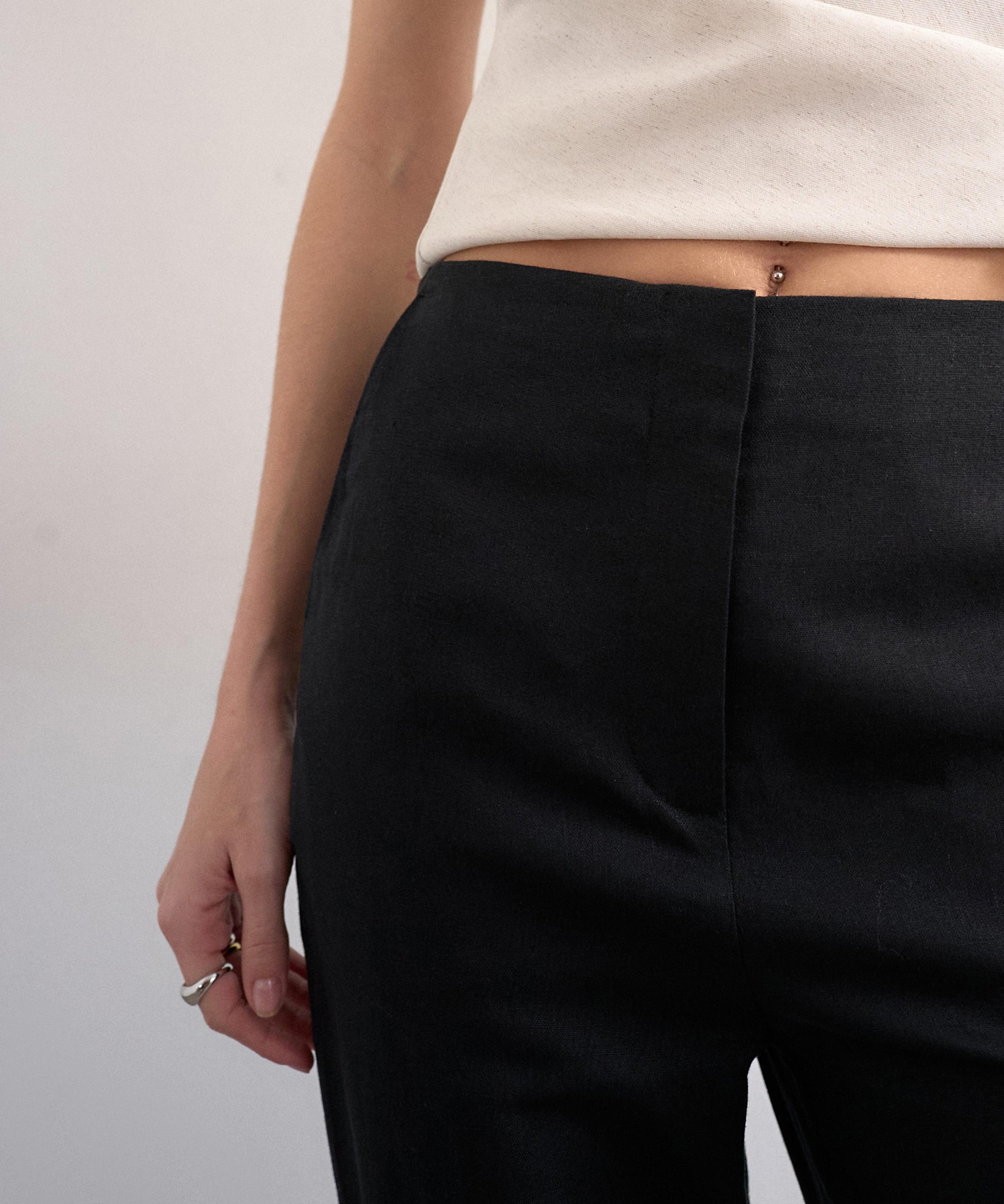 TOPSHOP - Black Linen Slim-Fit Trousers image number 3