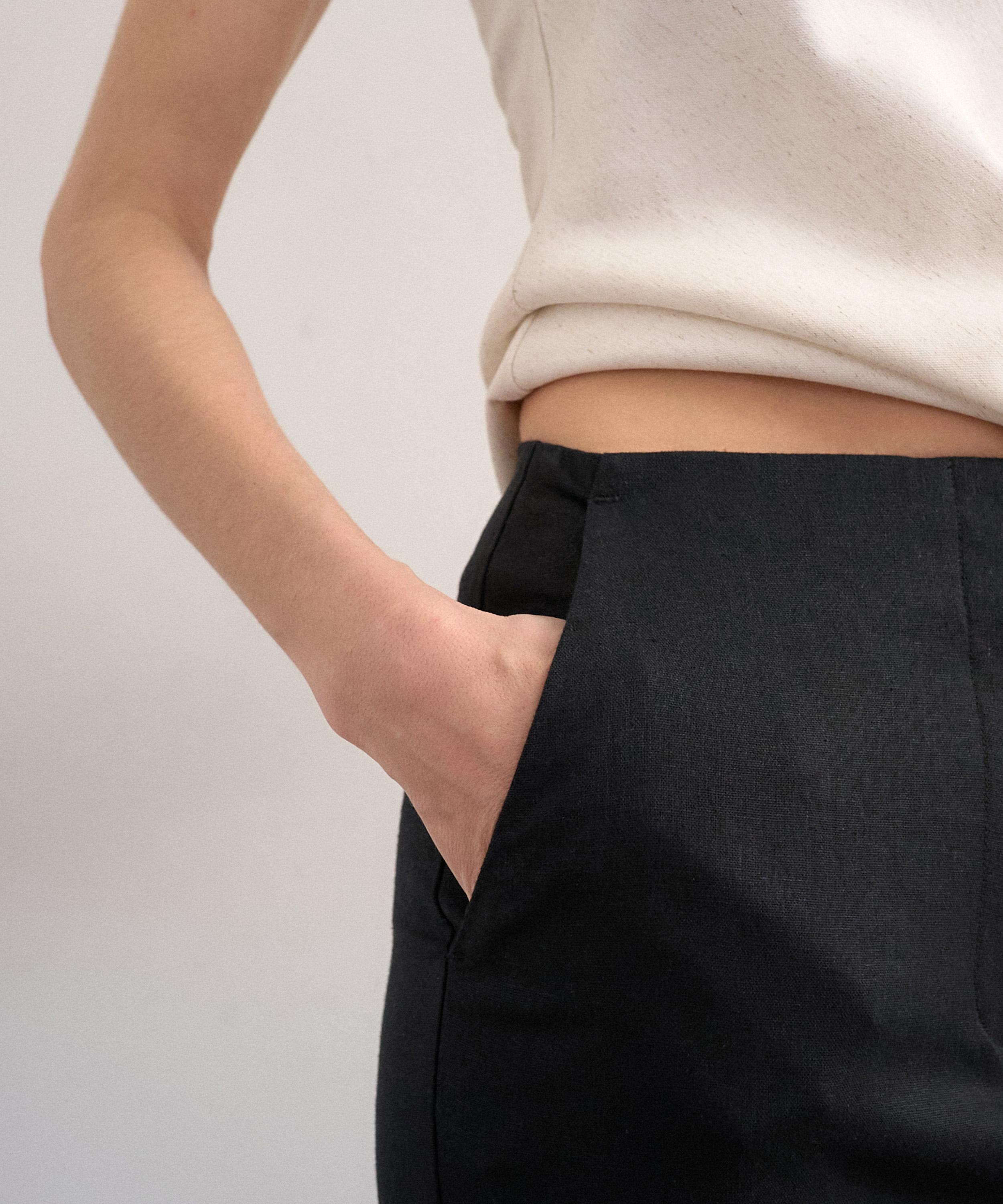 TOPSHOP - Black Linen Slim-Fit Trousers image number 4