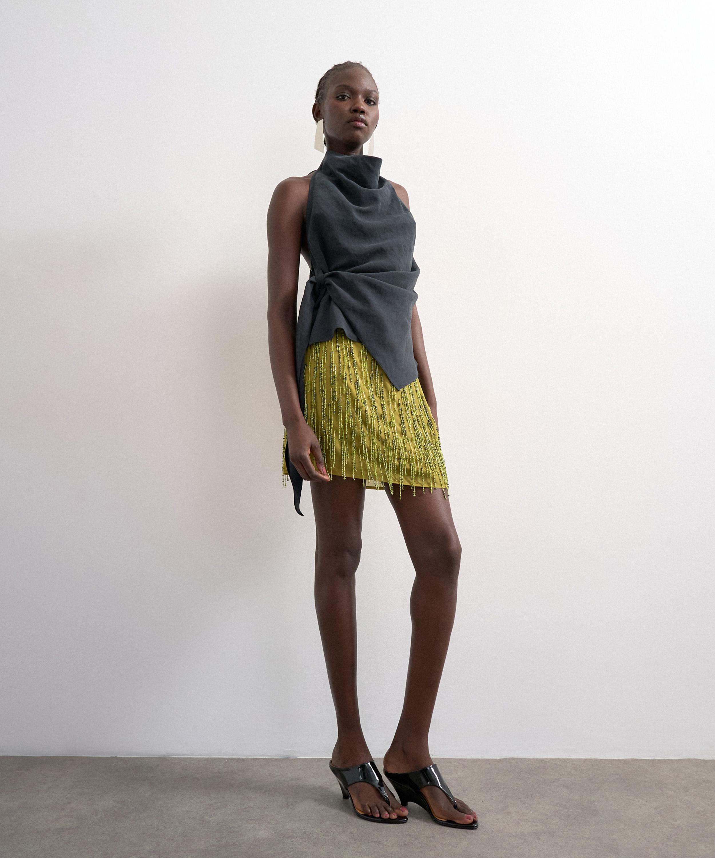 TOPSHOP - Green Heavy Beaded Mini Skirt