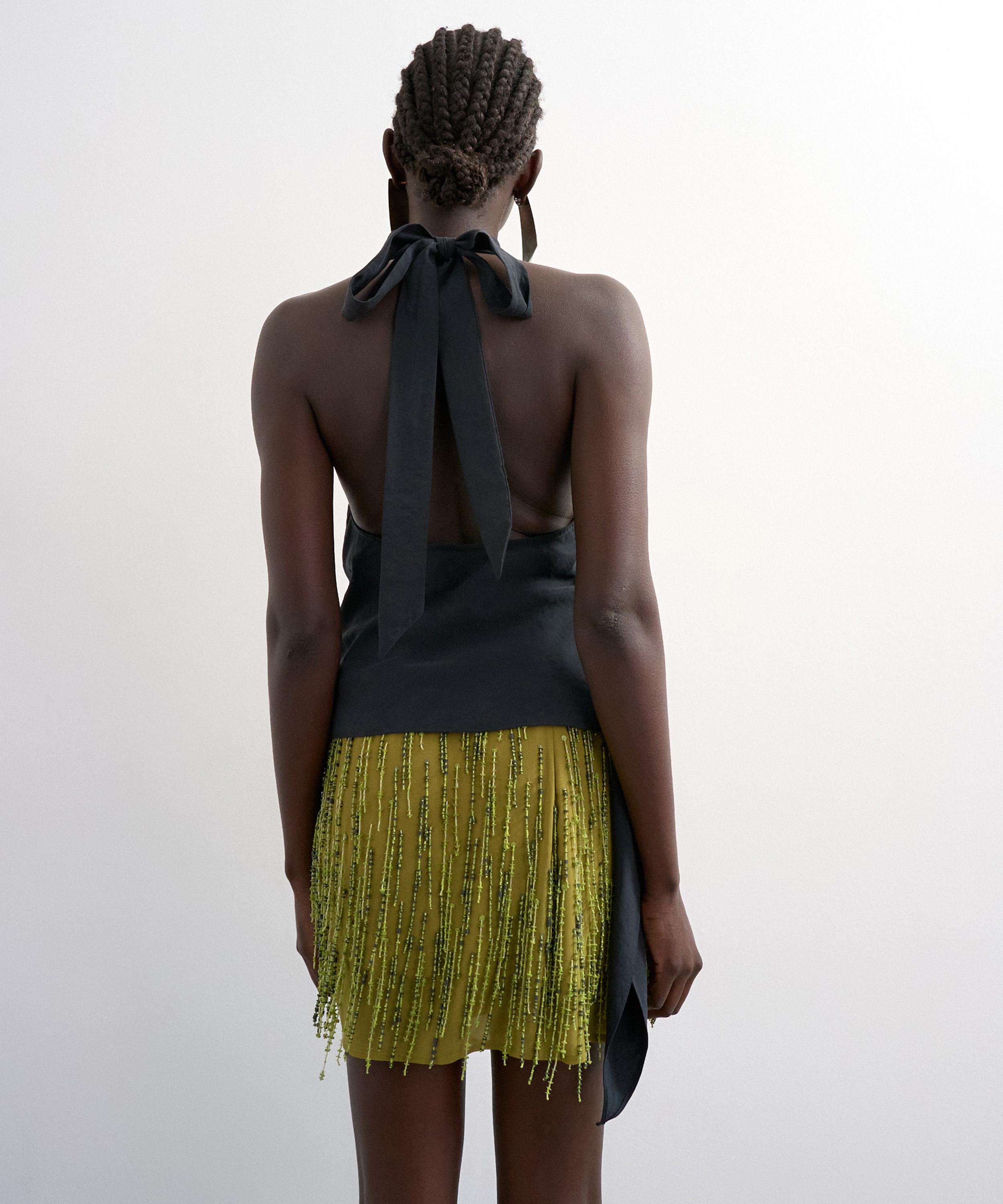 TOPSHOP - Green Heavy Beaded Mini Skirt image number 2