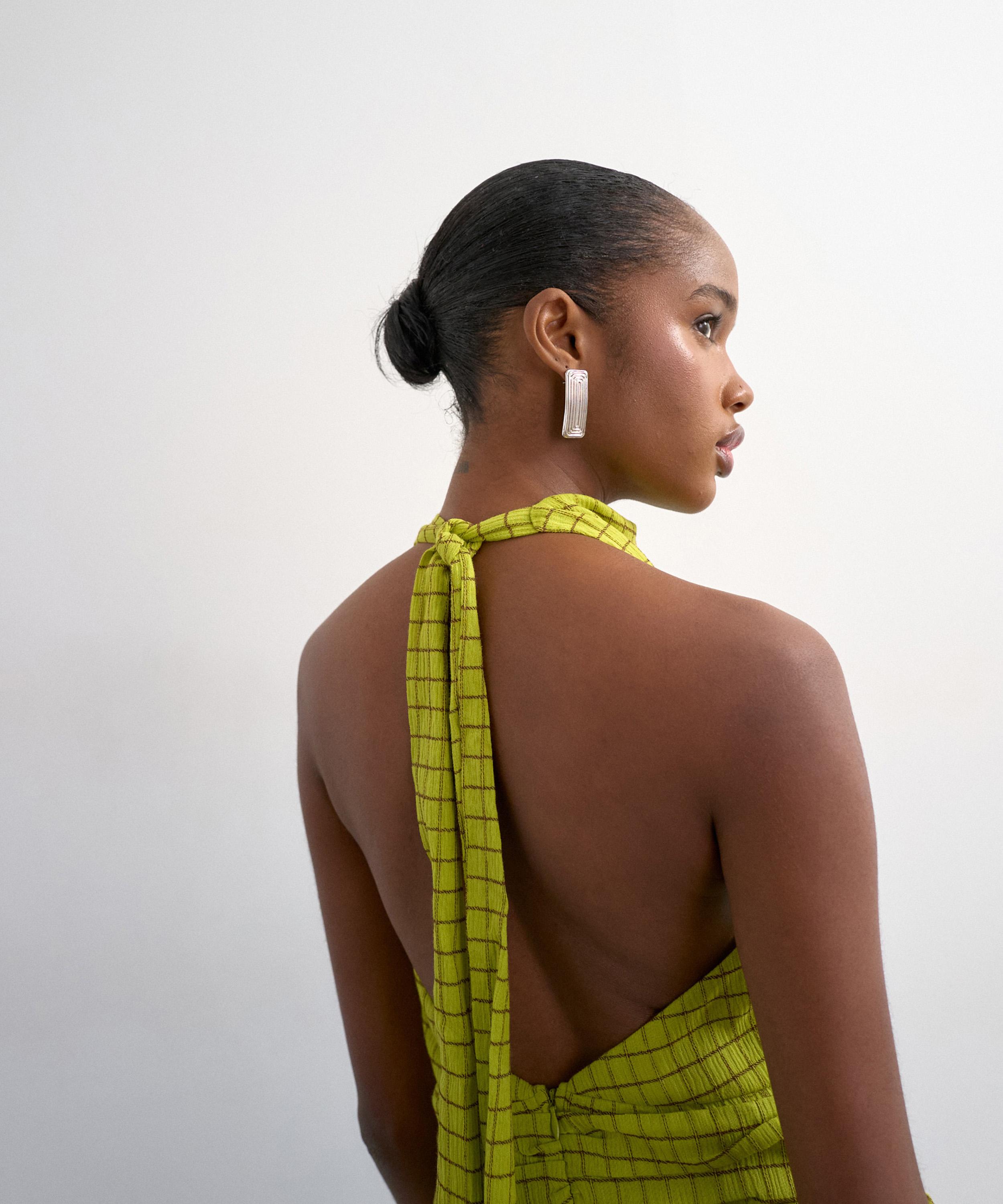 TOPSHOP - Green Check Fitted Halter-Neck Top image number 3