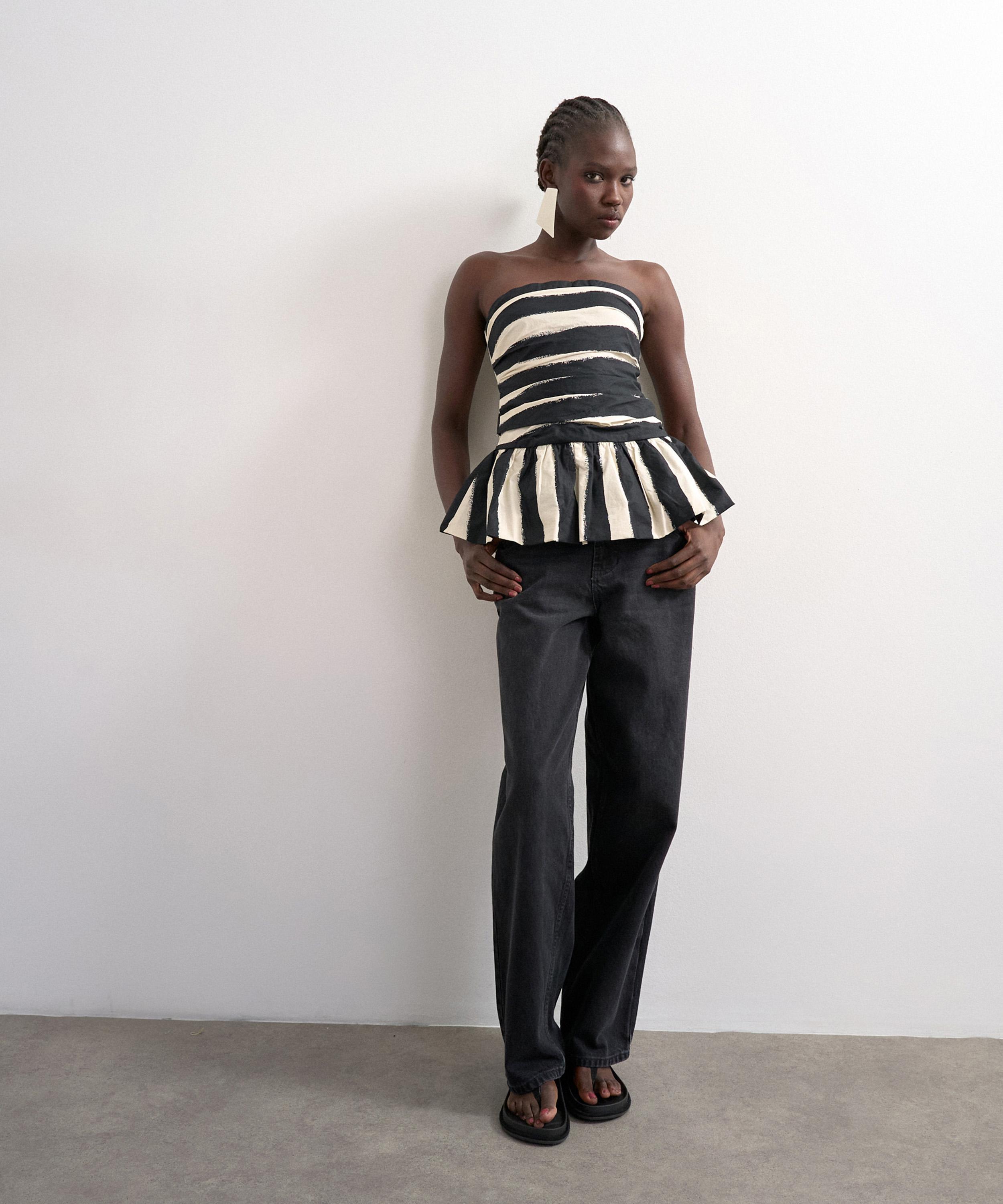 TOPSHOP - Thick Mono Stripe Gathered Bust Bandeau Top