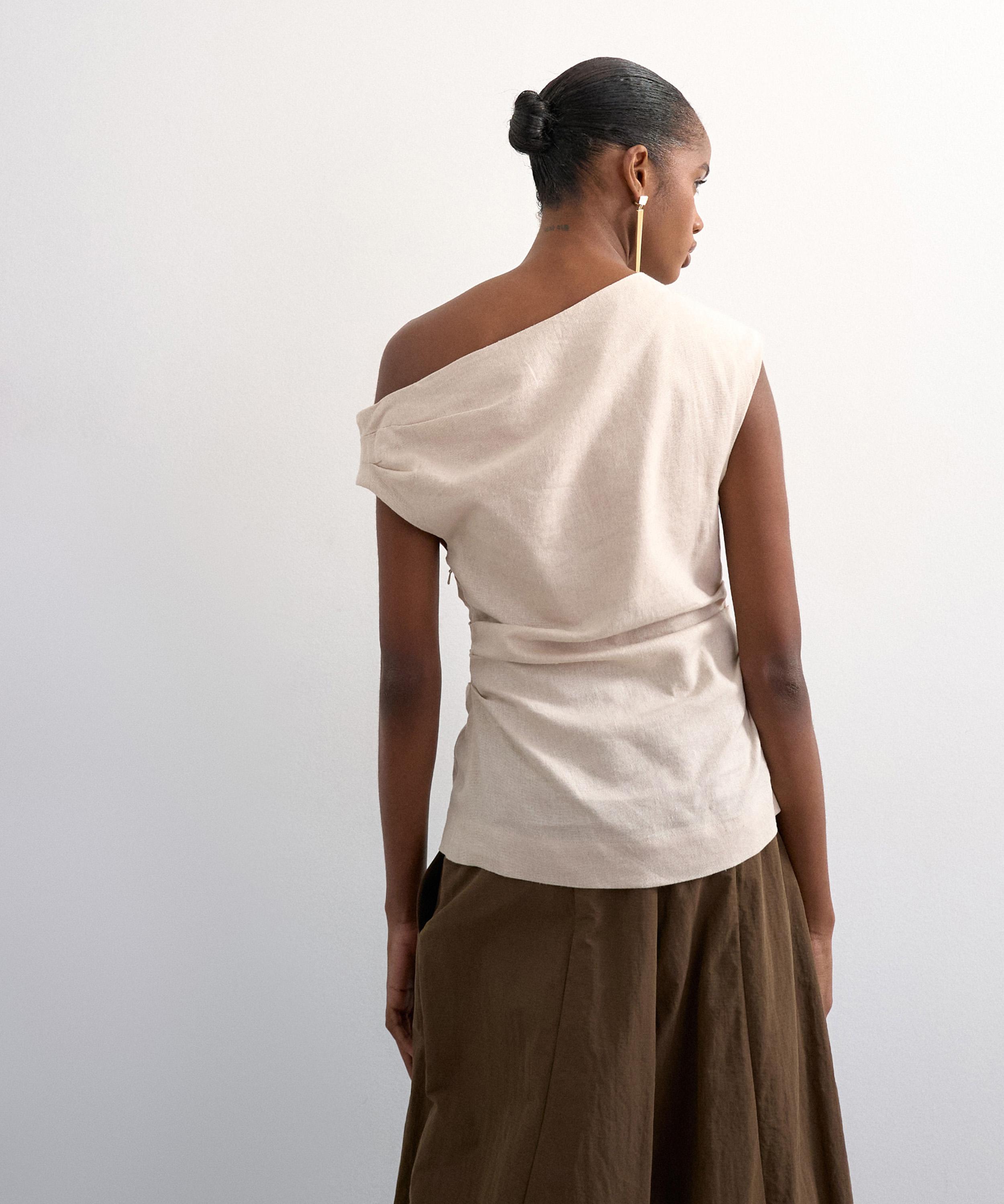 TOPSHOP - Linen Cinched Waist Asymmetric Top image number 1