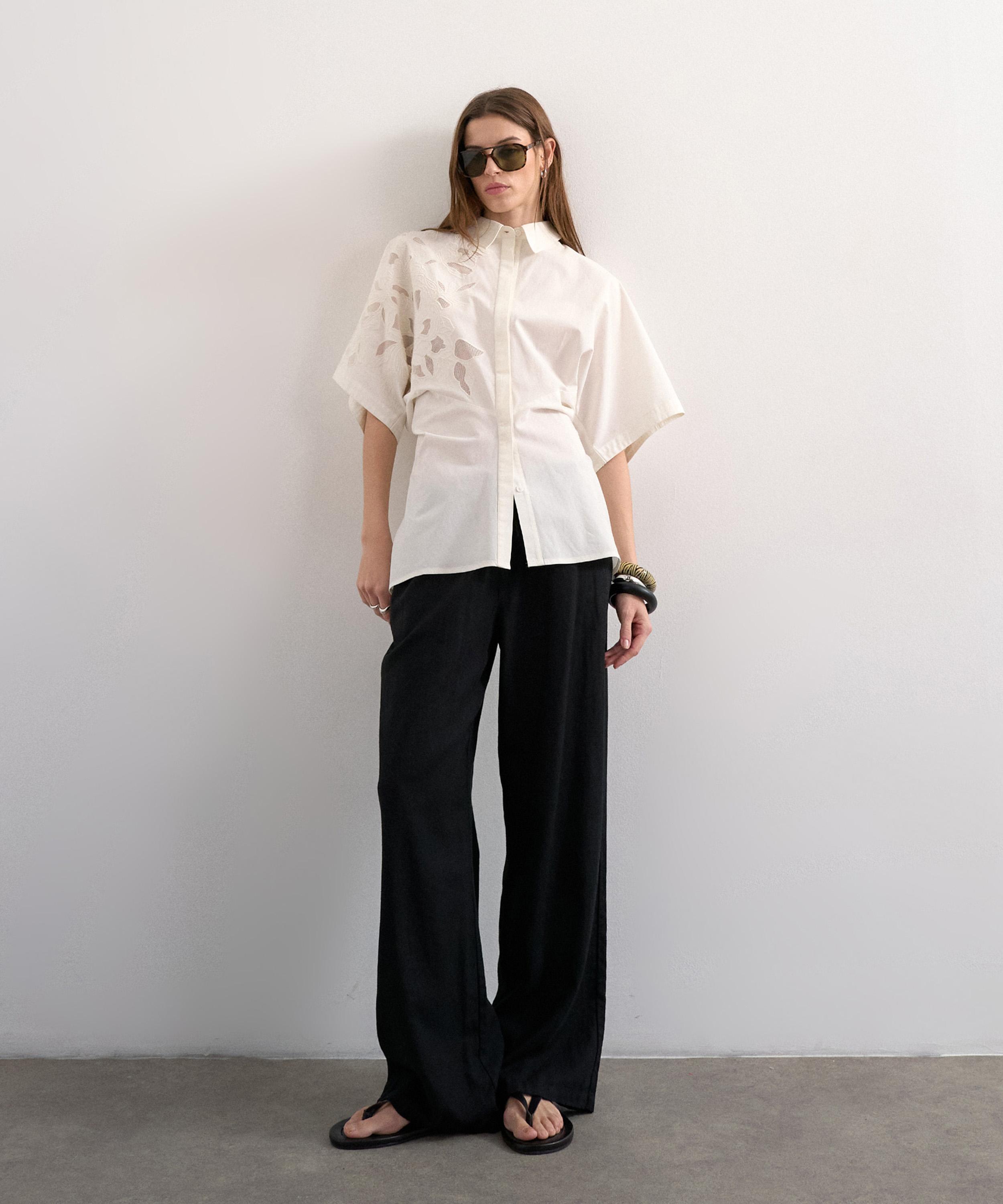 TOPSHOP - White Oversized Cutwork Short-Sleeve Shirt image number 0