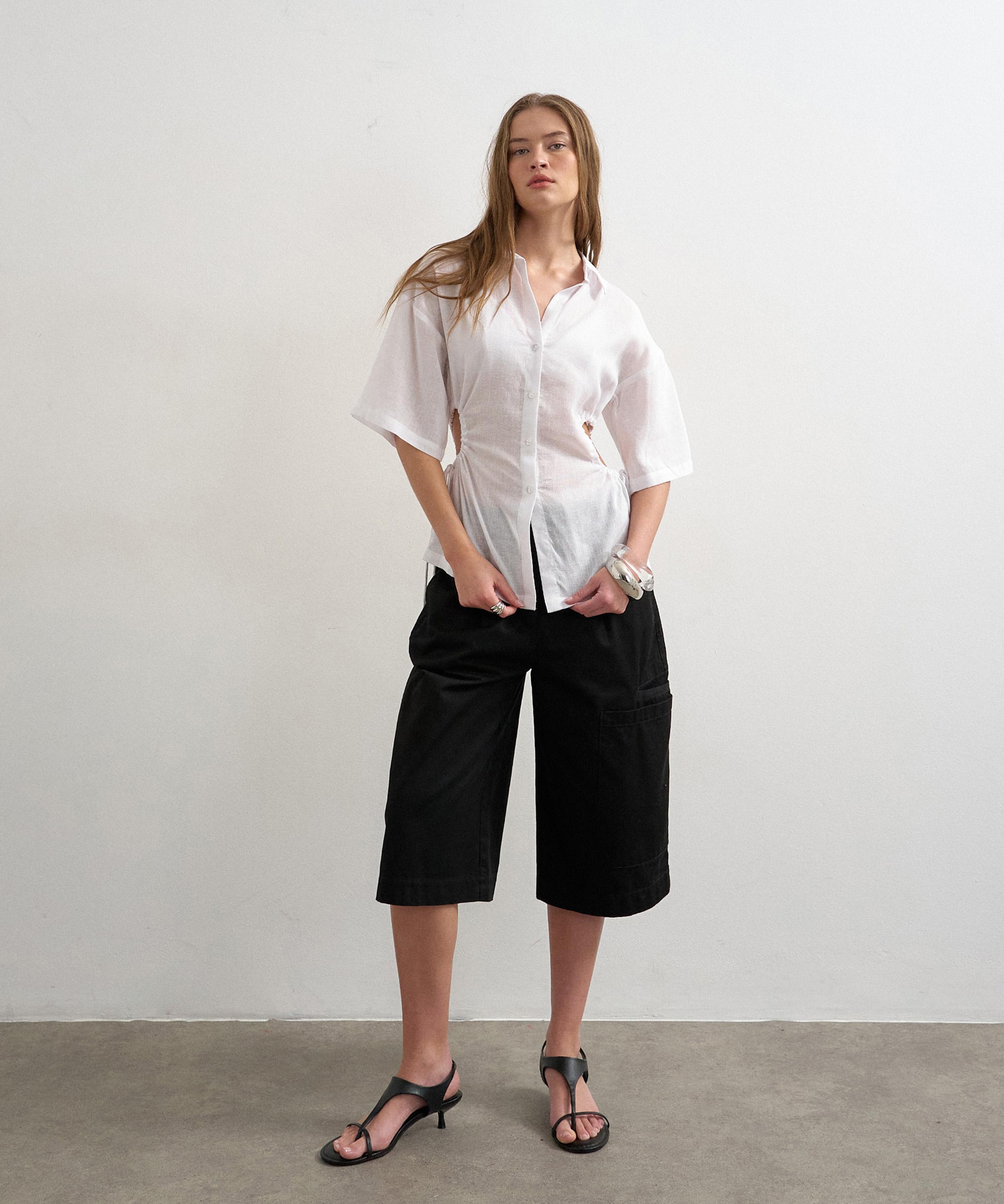 TOPSHOP - Short-Sleeve Gathered Waist Shirt