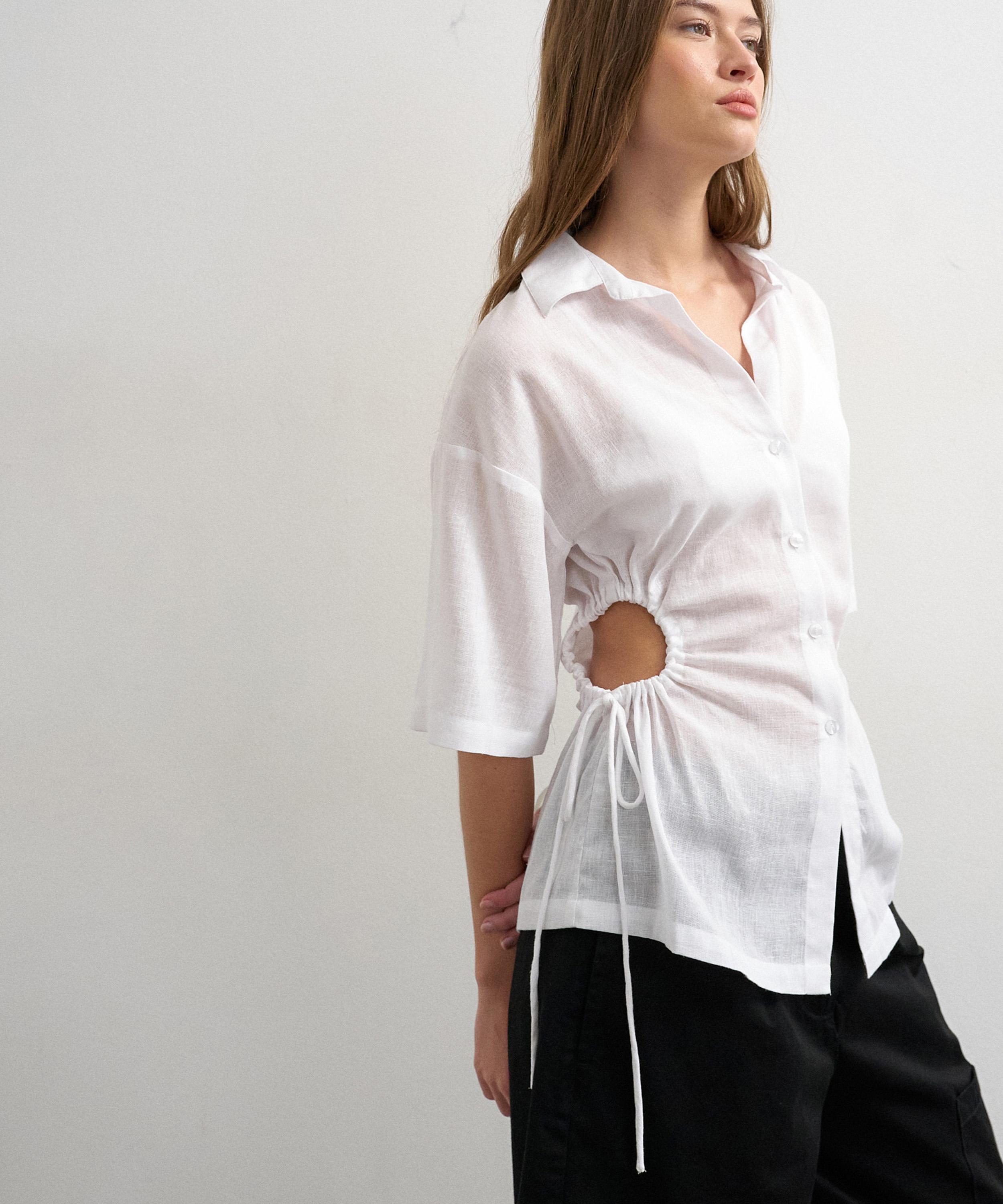TOPSHOP - Short-Sleeve Gathered Waist Shirt image number 1